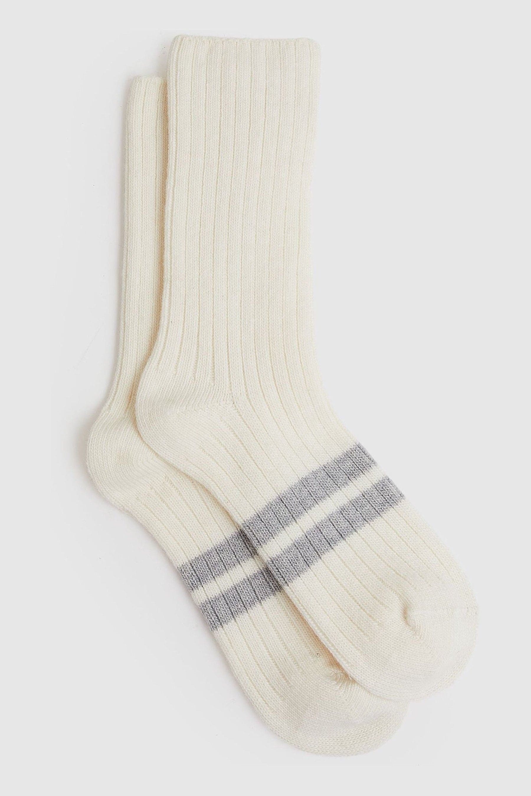 Reiss Ivory Wool Blend Ribbed Crew Socks In Ivory