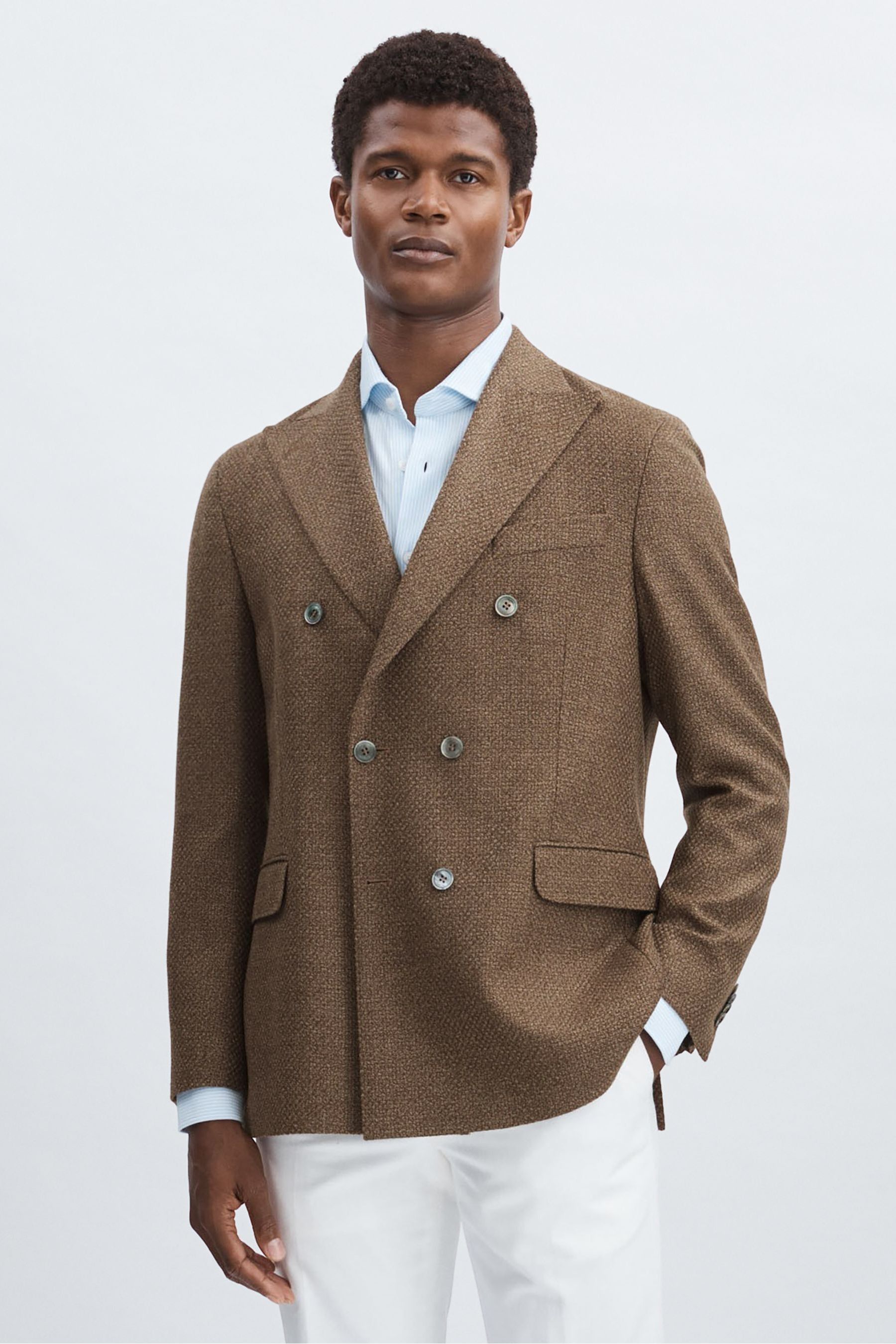 Oscar Jacobson Woven Wool Double-breasted Blazer In Dark Brown