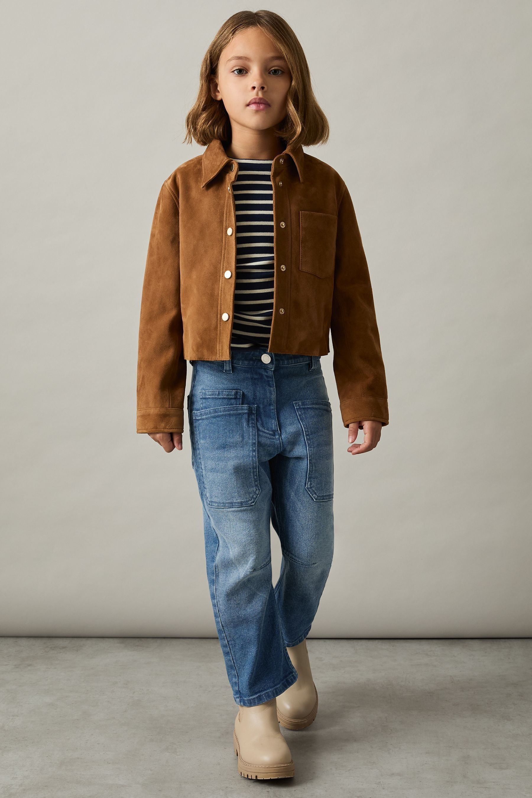 Reiss Blue 4-9 Yrs Barrel-leg Patch-pocket Jeans In Blue
