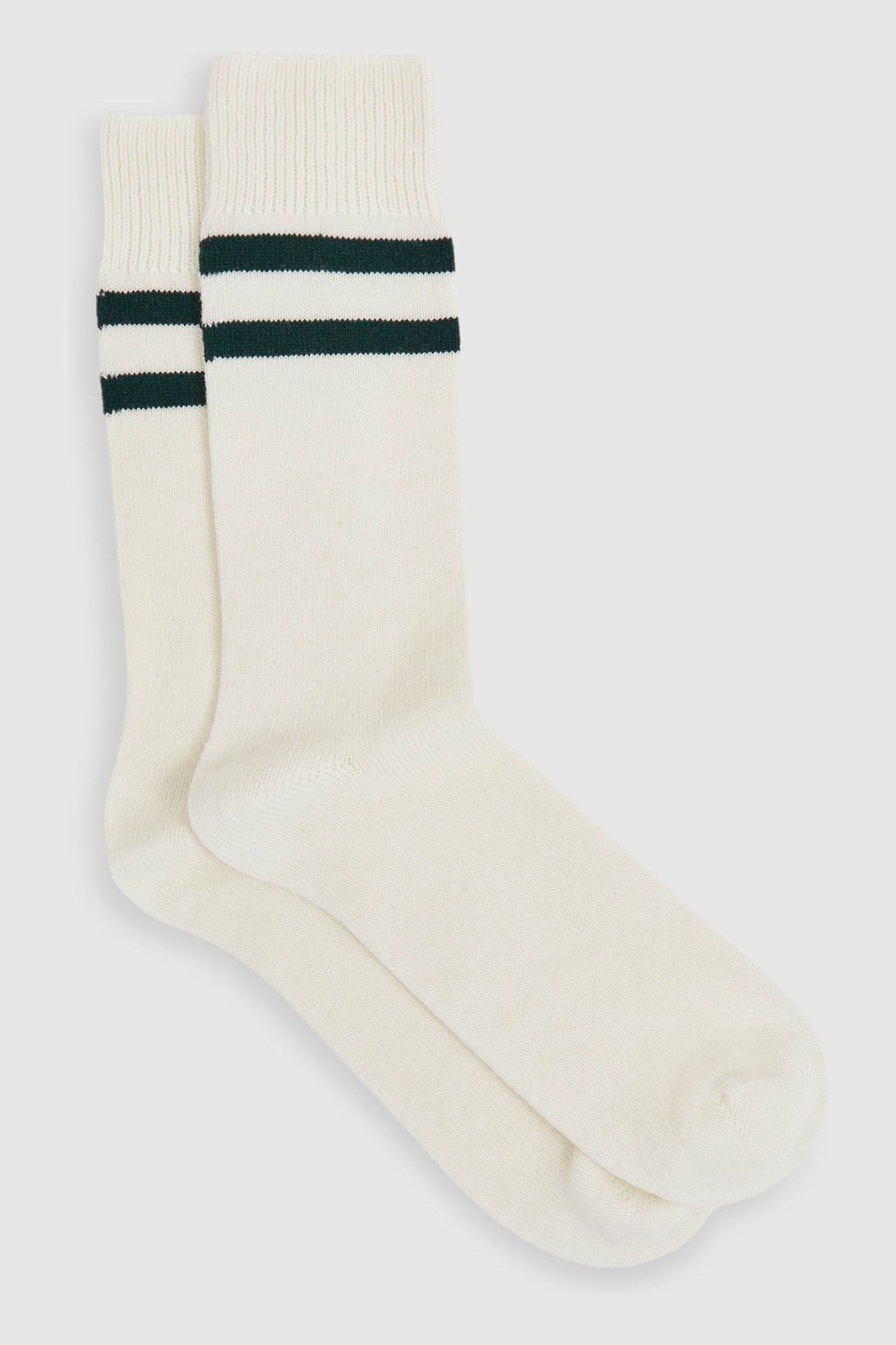 REISS ECRU/FOREST GREEN STRIPED SOCKS WITH WOOL AND CASHMERE