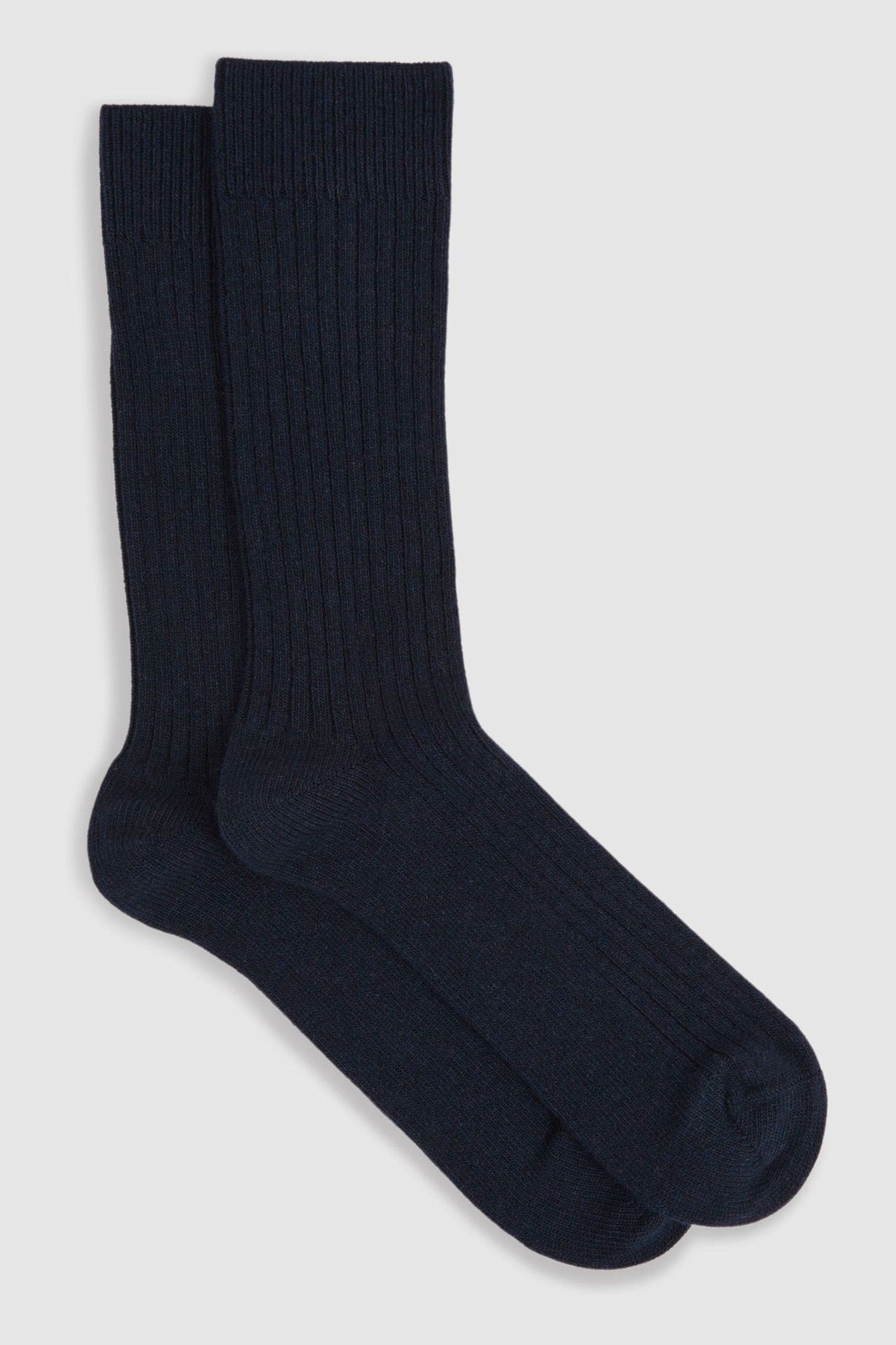 REISS NAVY RIBBED SOCKS WITH WOOL AND CASHMERE