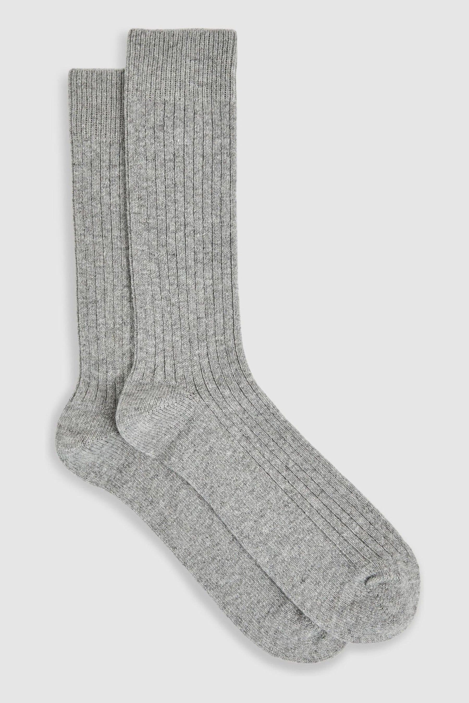 REISS SOFT GREY RIBBED SOCKS WITH WOOL AND CASHMERE