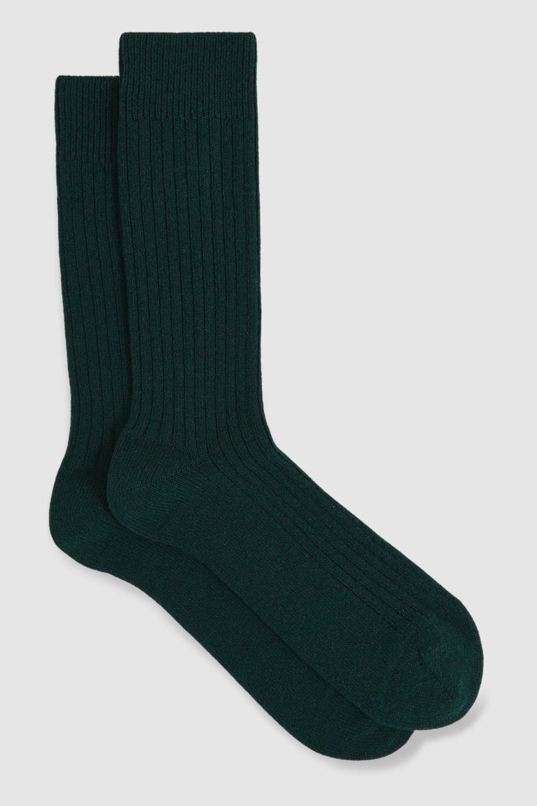 Reiss Forest Green Ribbed Socks With Wool And Cashmere In Forest Green