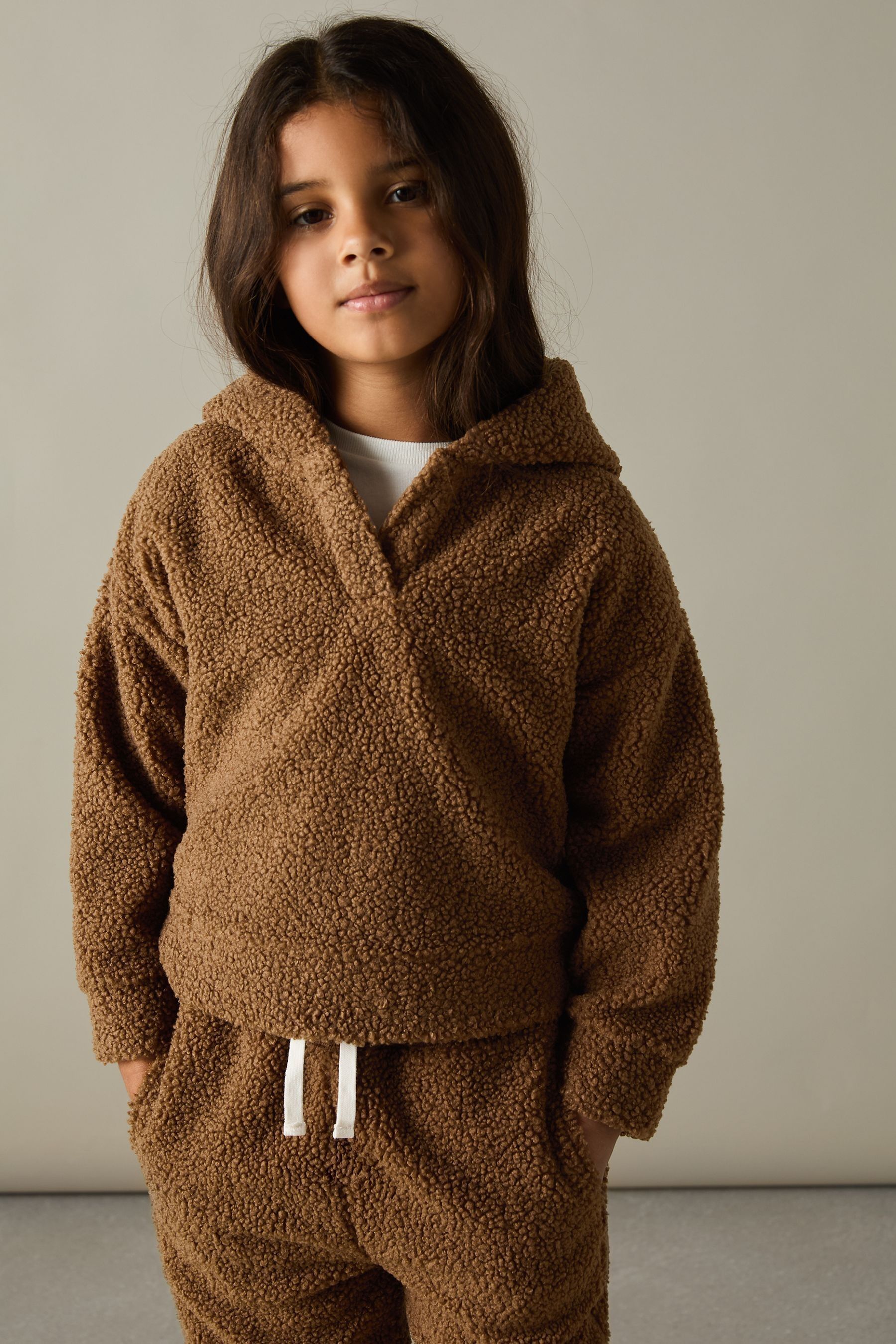 Reiss Kids' Brown 9-13 Yrs Borg Hoodie And Joggers Set