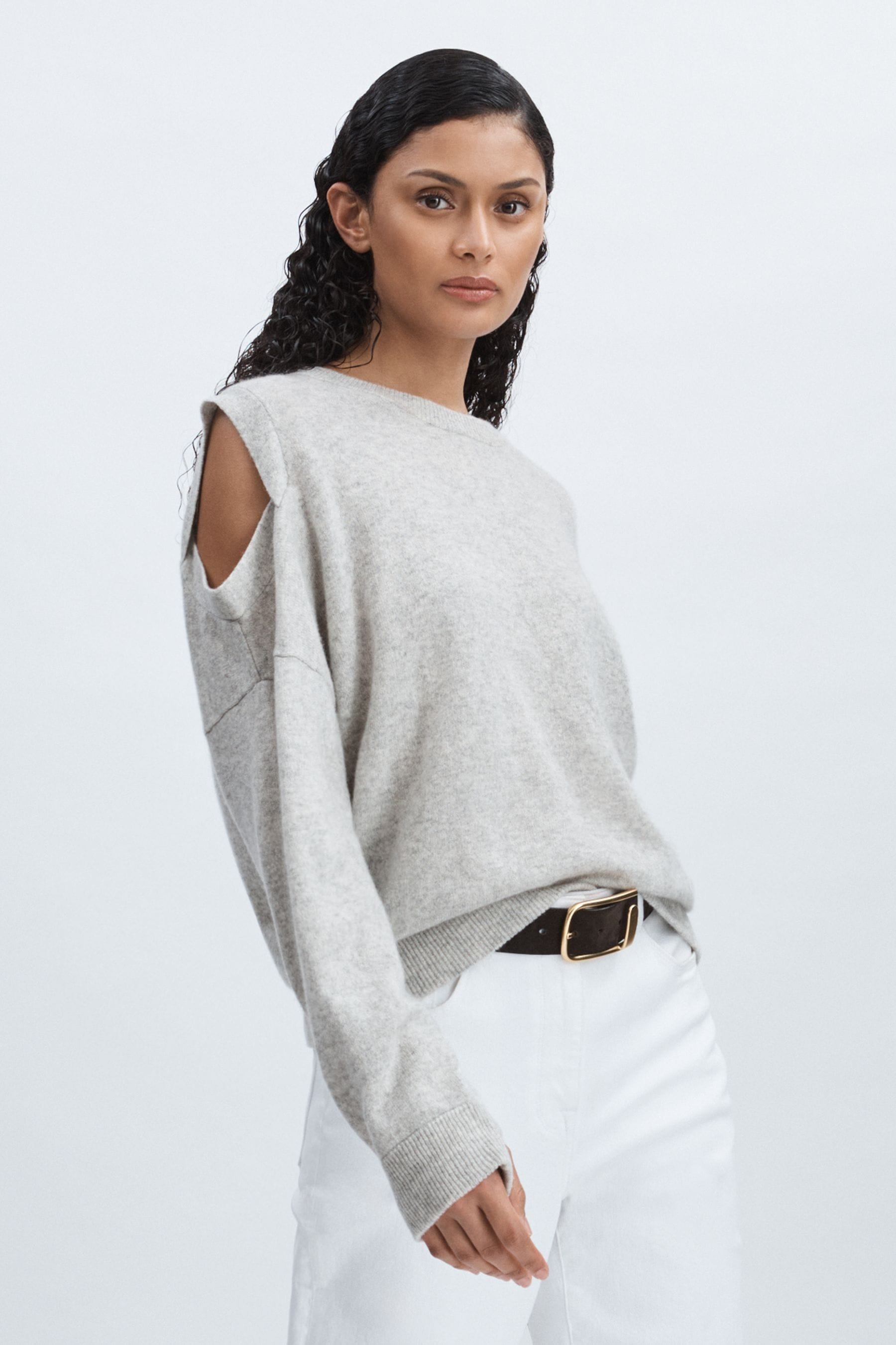 Crush Collection 100% Cashmere Cut-out Jumper In Grey