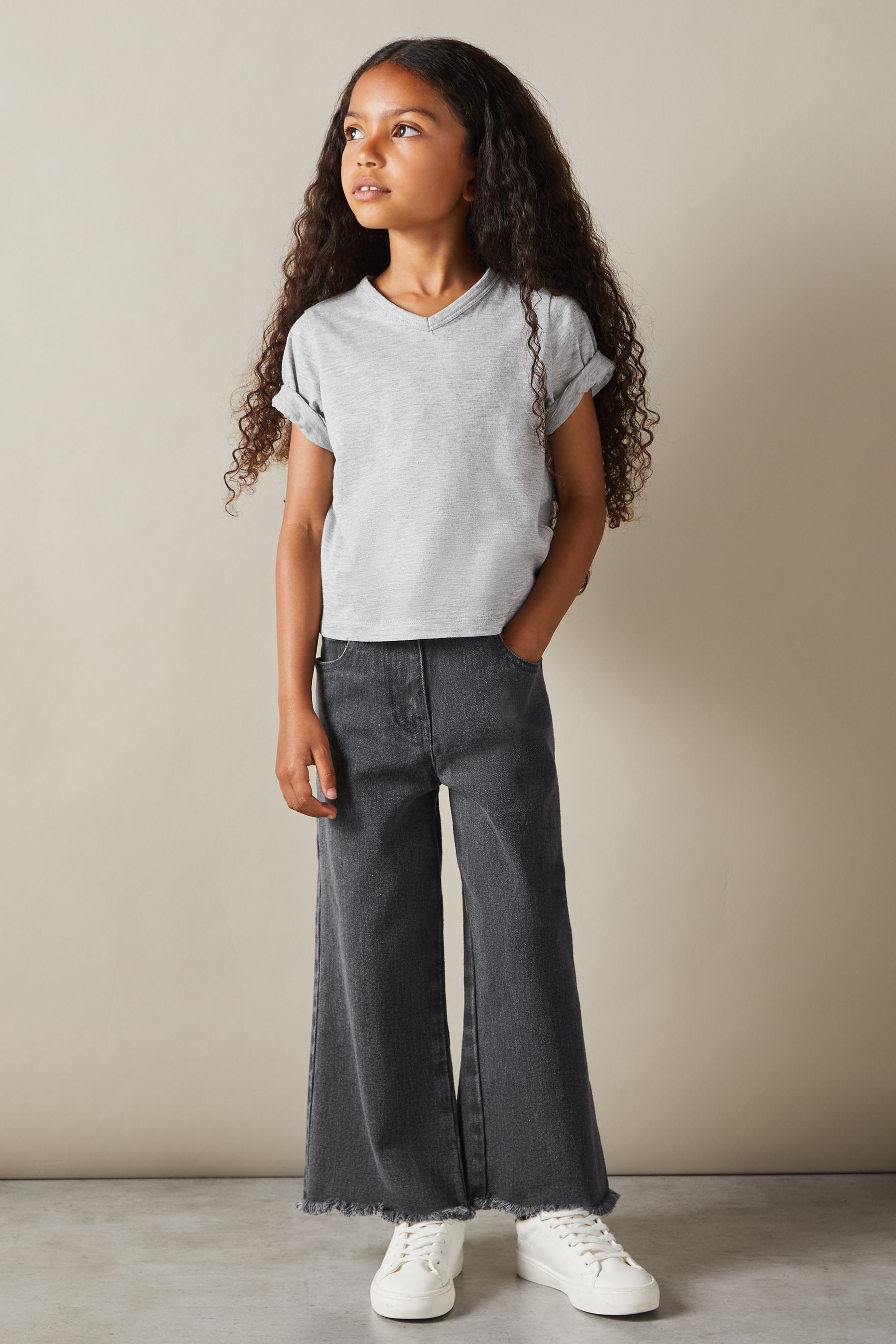 Reiss Bailey T-shirt Cotton Plain, Grey Marl Size: 89Y