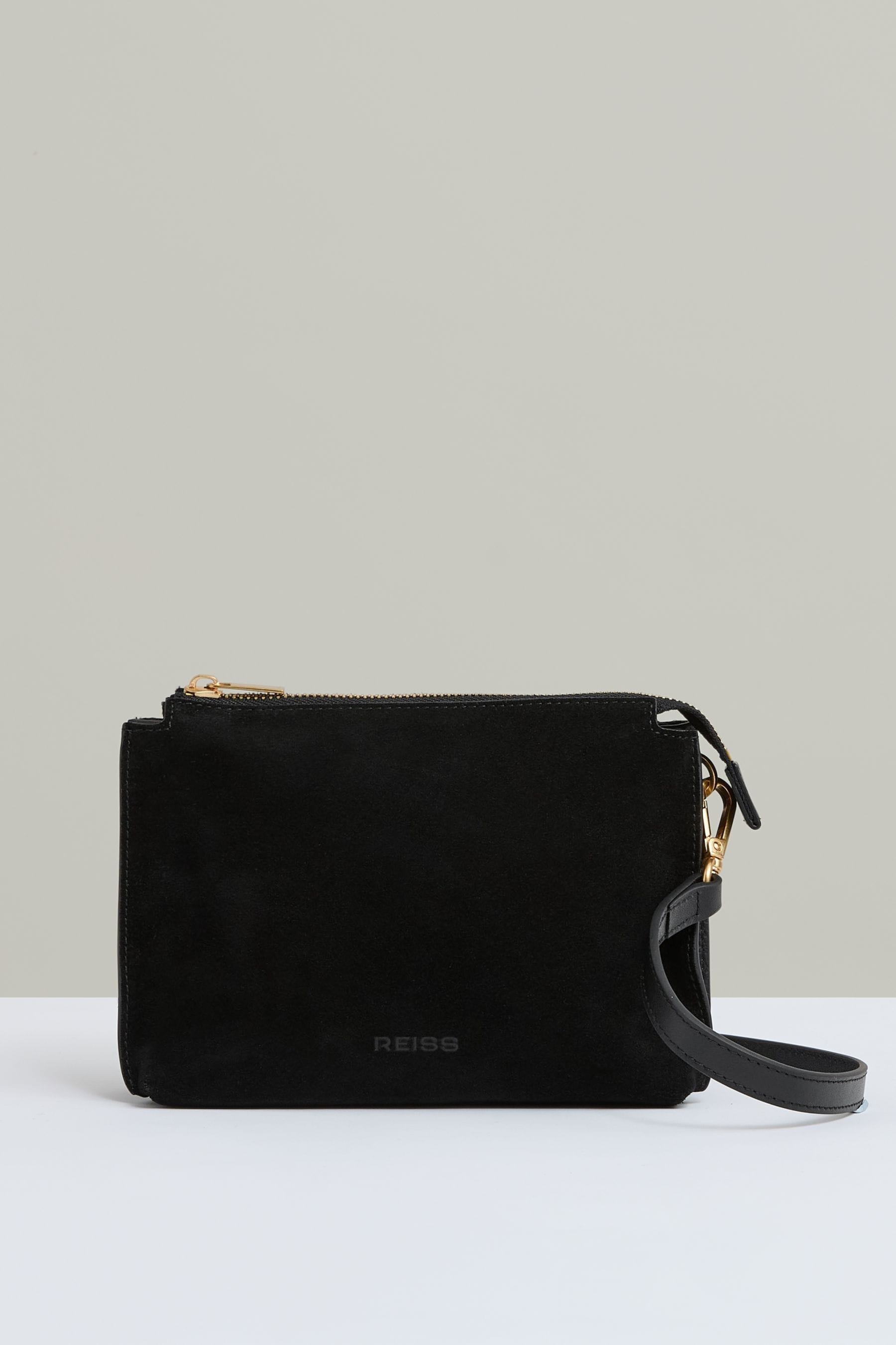 Reiss Black Leather And Suede Crossbody Bag,