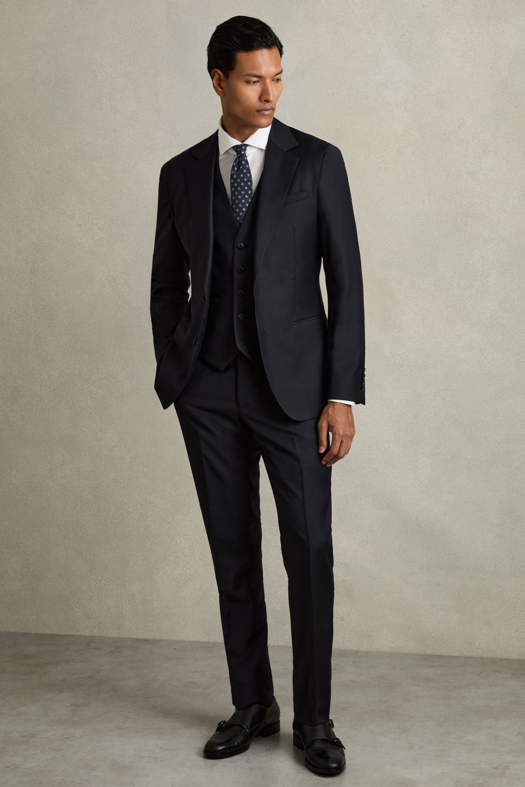 Reiss Navy Slim-fit Wool Suit Waistcoat In Navy