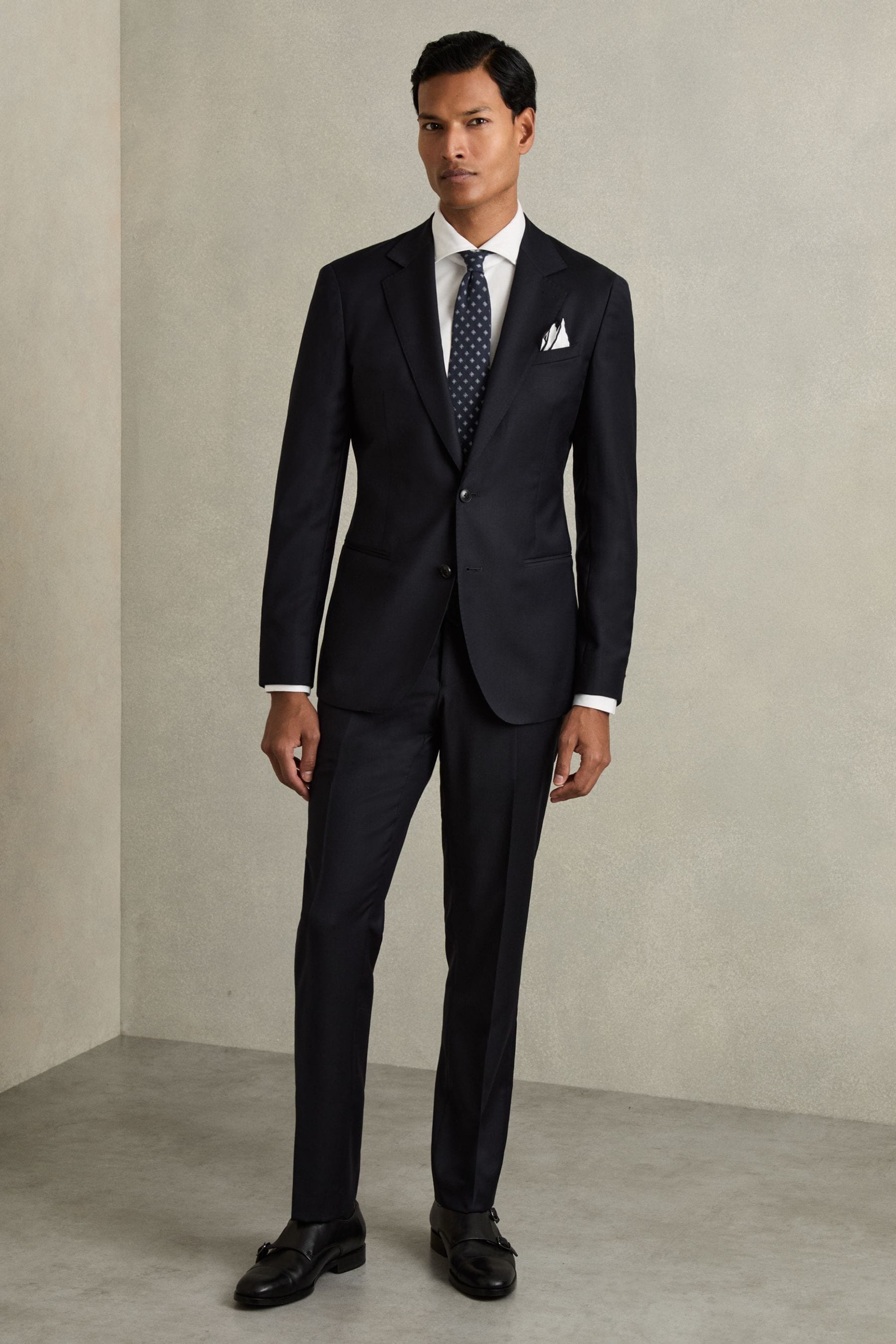Reiss Navy Slim-fit Single Breasted Wool Suit Jacket In Navy