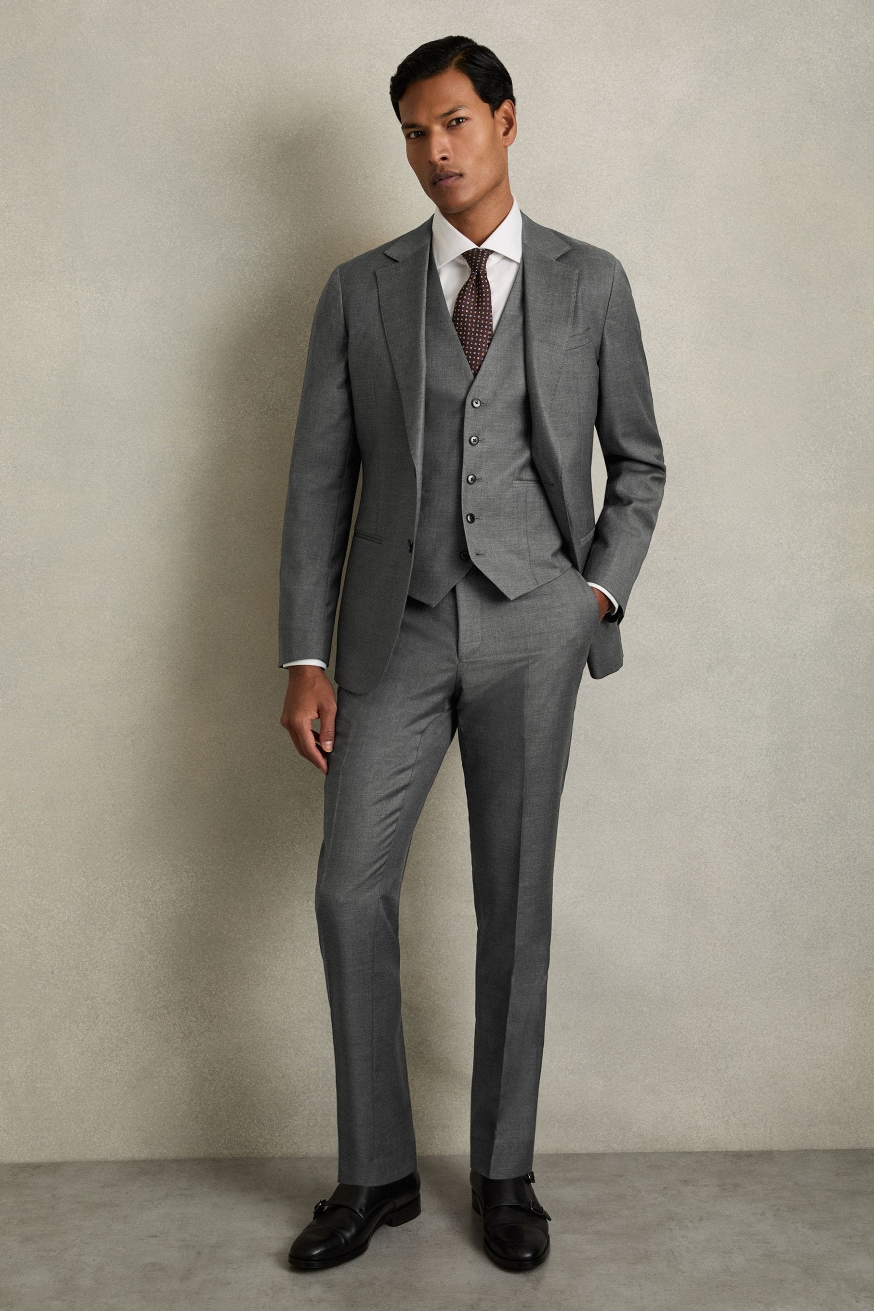 Reiss Grey Slim-fit Wool Suit Waistcoat In Grey