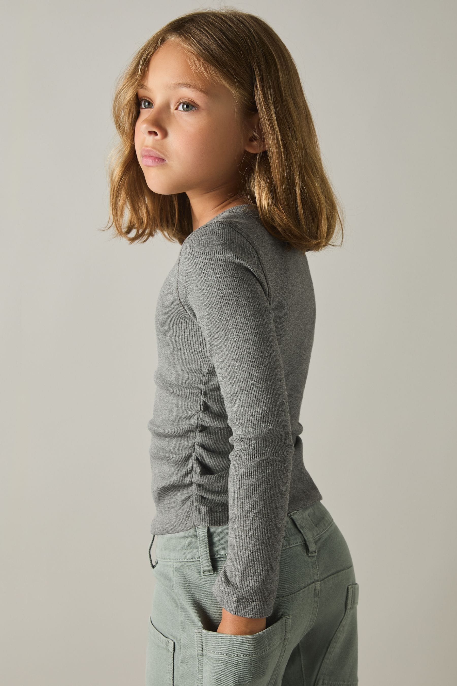 Reiss Kids' Grey 4-9 Yrs Cotton Blend Ruched T-shirt