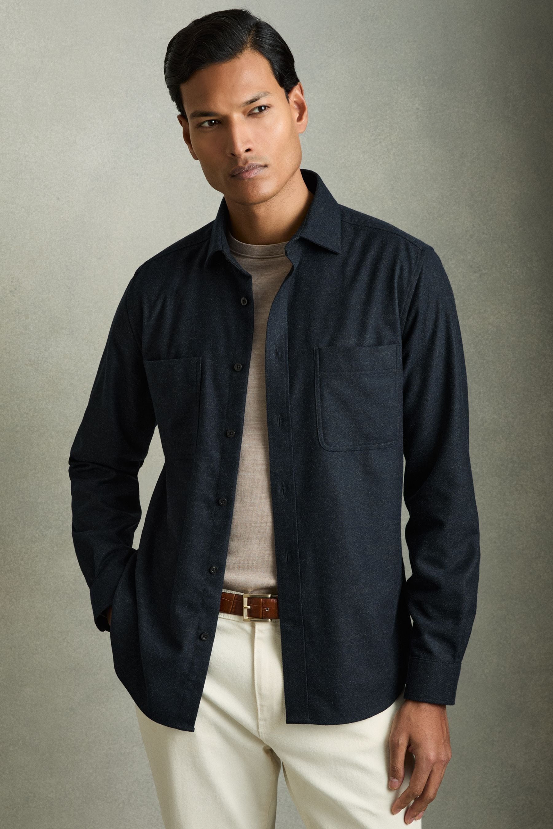Reiss Navy Twin-pocket Button-through Overshirt In Navy