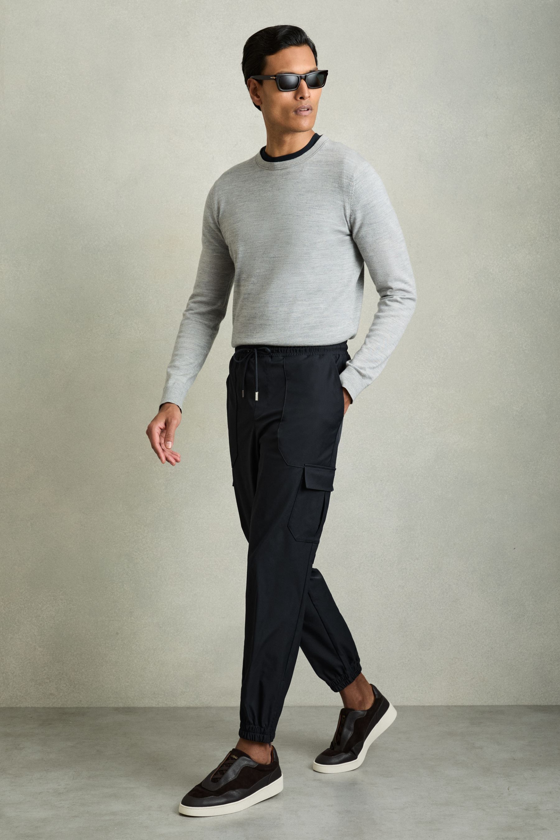 Reiss Navy Technical Cargo Drawstring Trousers