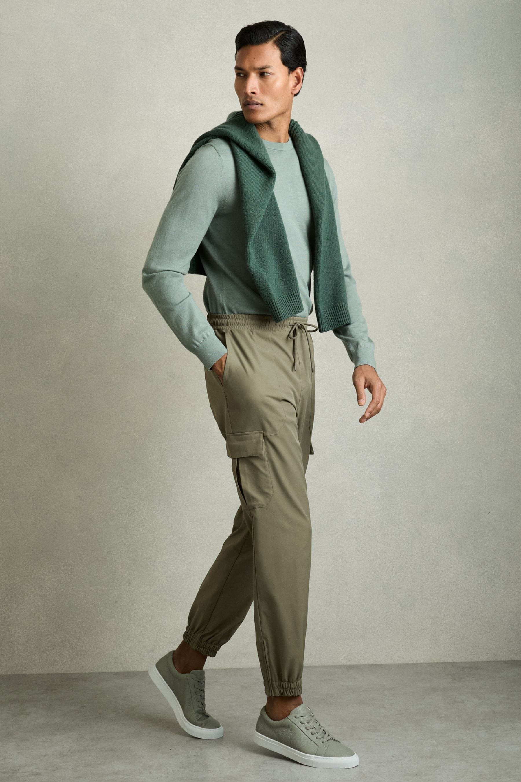 Reiss Olive Technical Cargo Drawstring Trousers