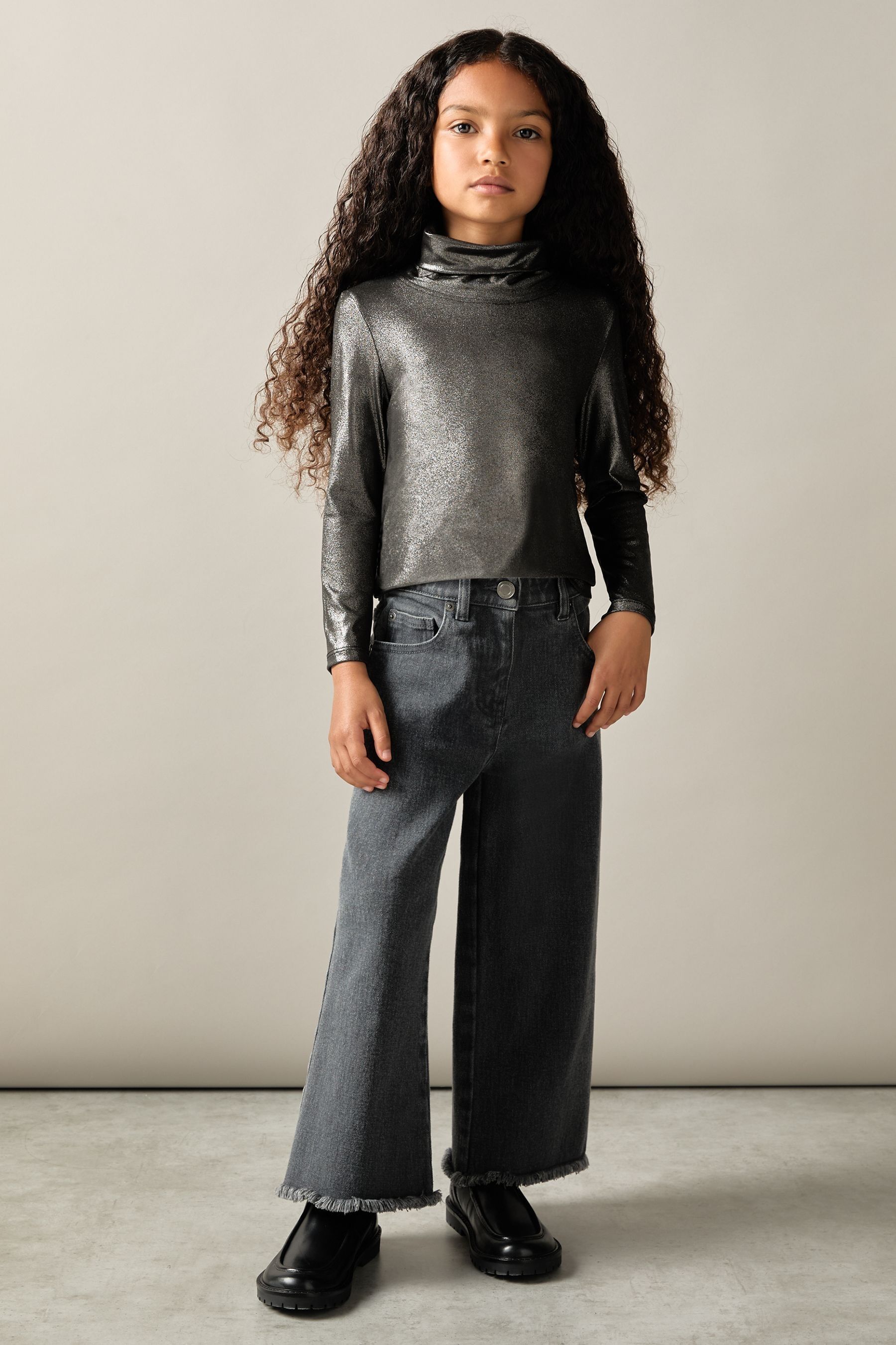 Reiss Kids' Silver 4-9 Yrs Metallic-thread Roll-neck Top