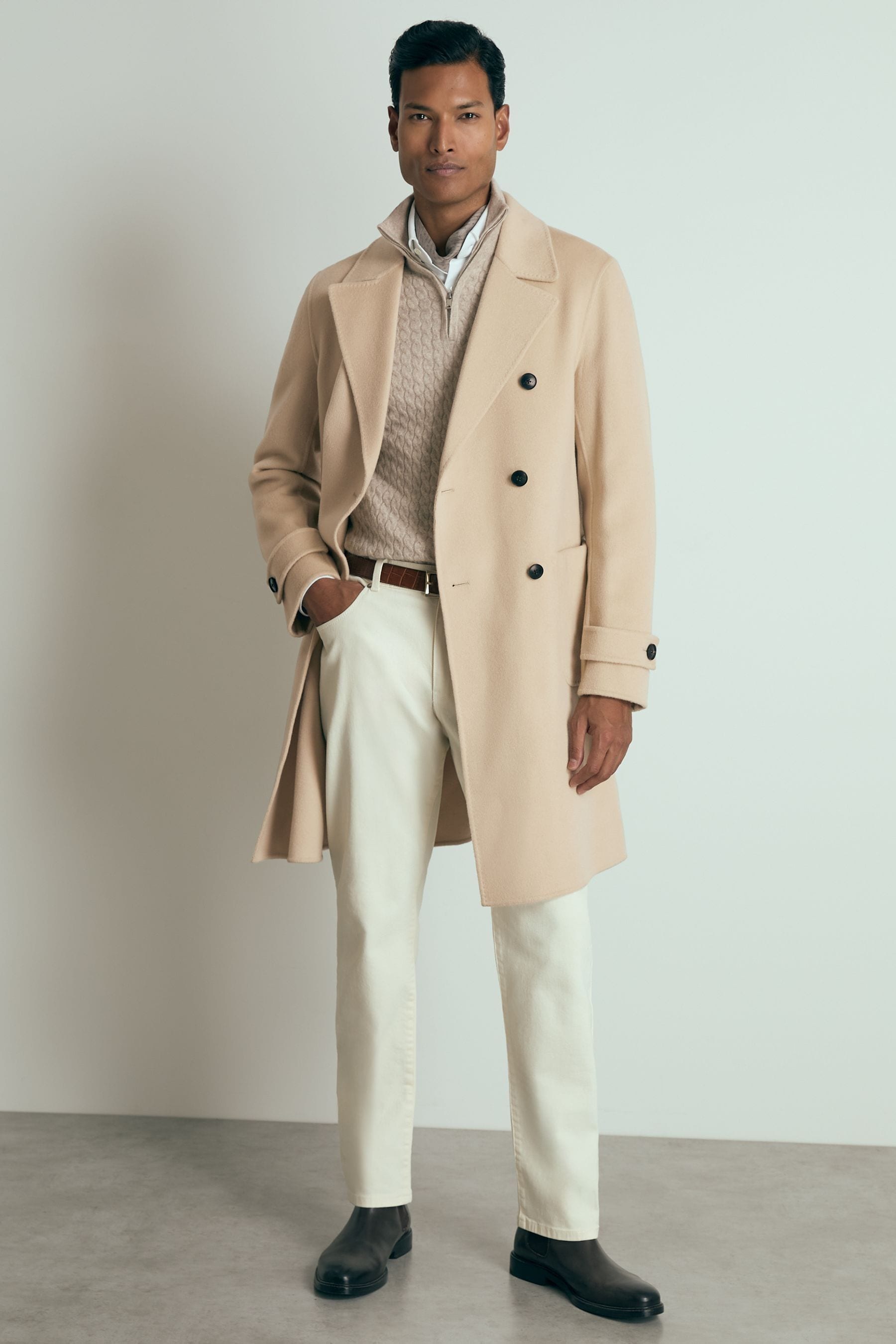 Reiss Camel Atelier Wool-cashmere Double-breasted Coat