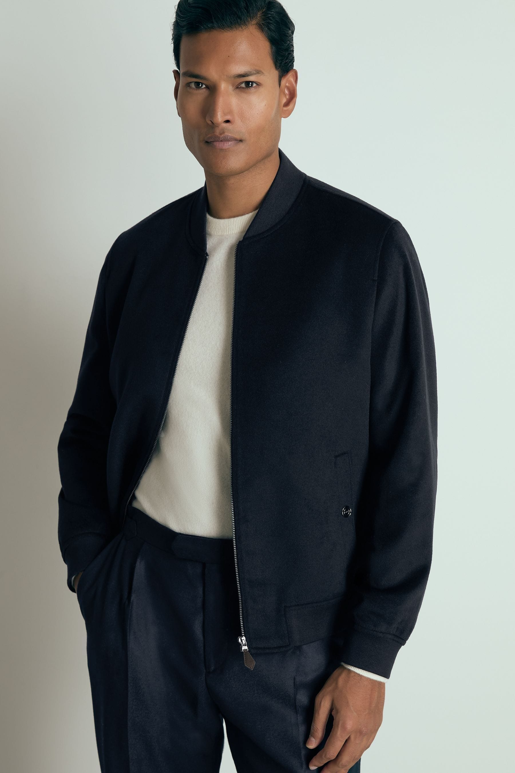 Reiss Navy Cashmere Bomber Jacket, XS