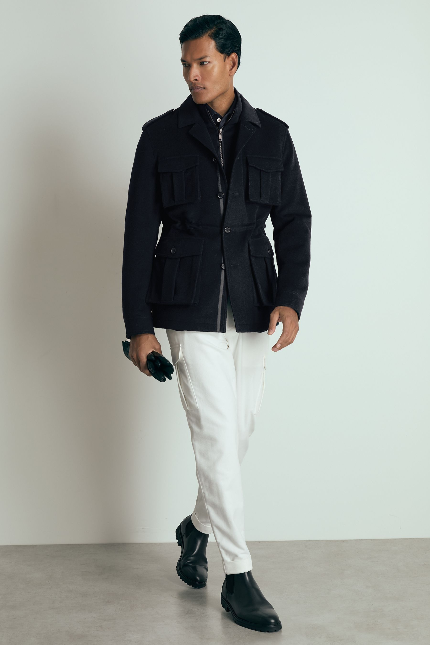 Reiss Navy Atelier Felted-cashmere Field Jacket In Navy