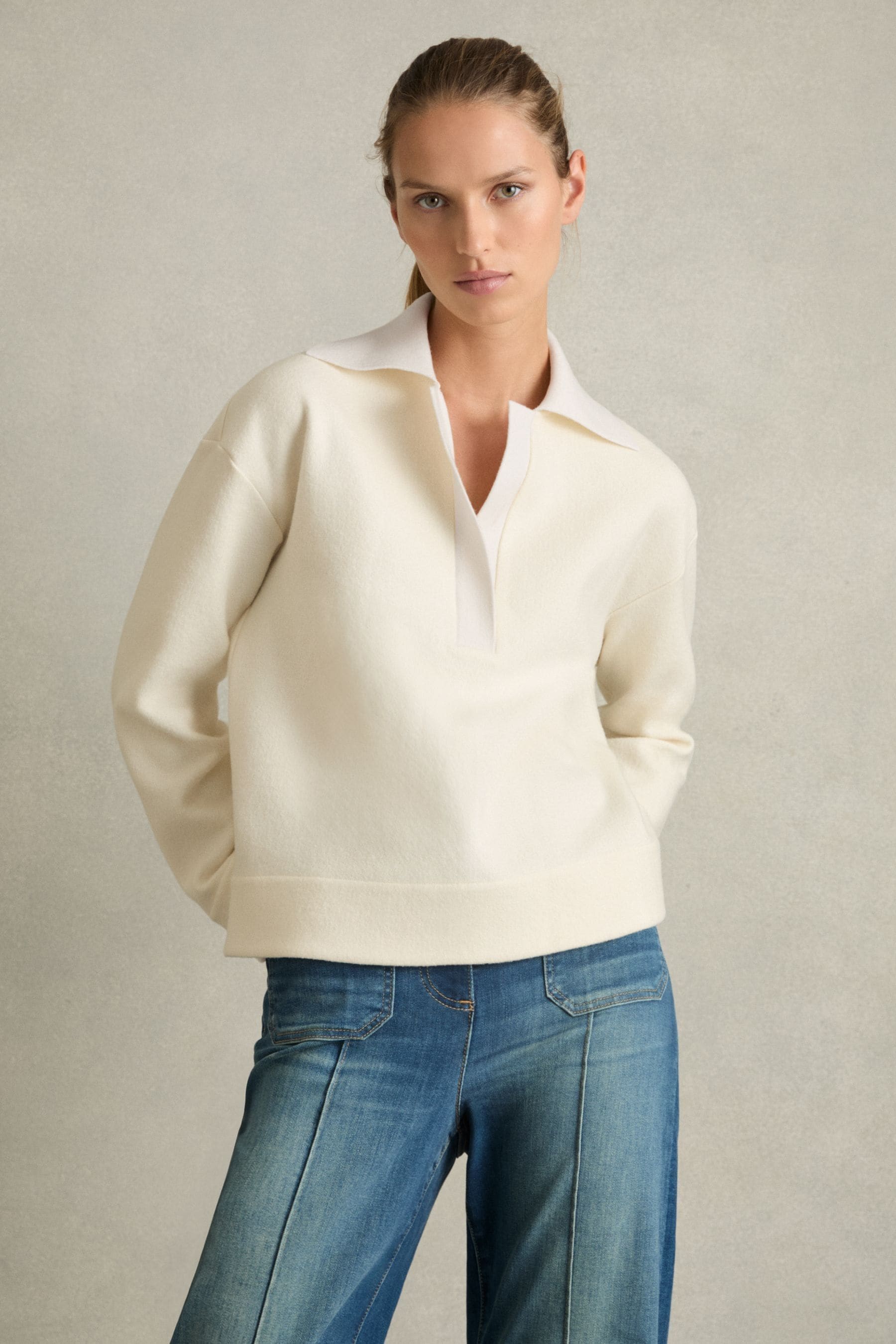 Reiss Collared Sweater In Cream