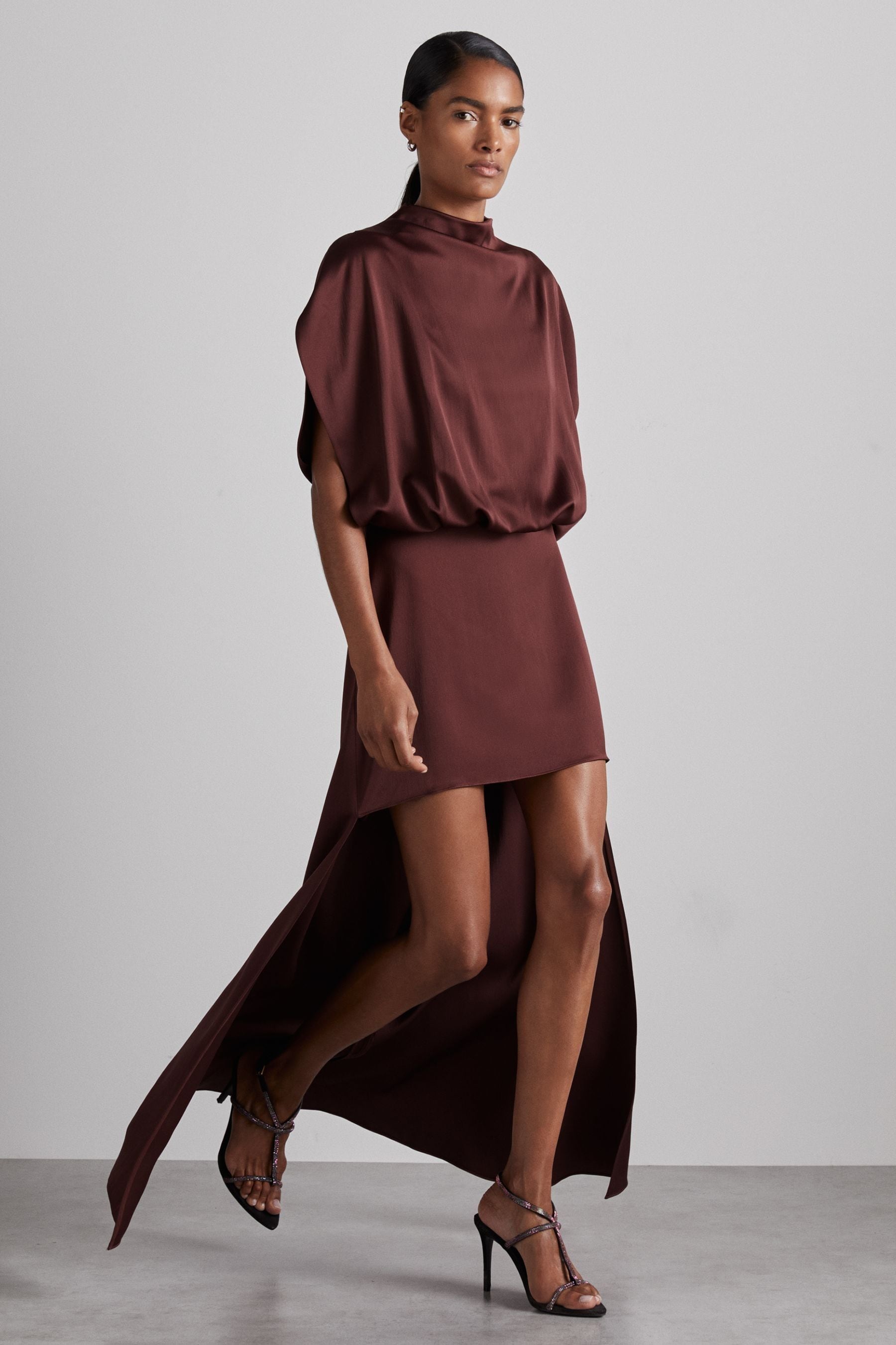 Shop Reiss Burgundy Atelier Satin Stepped-hem Dress