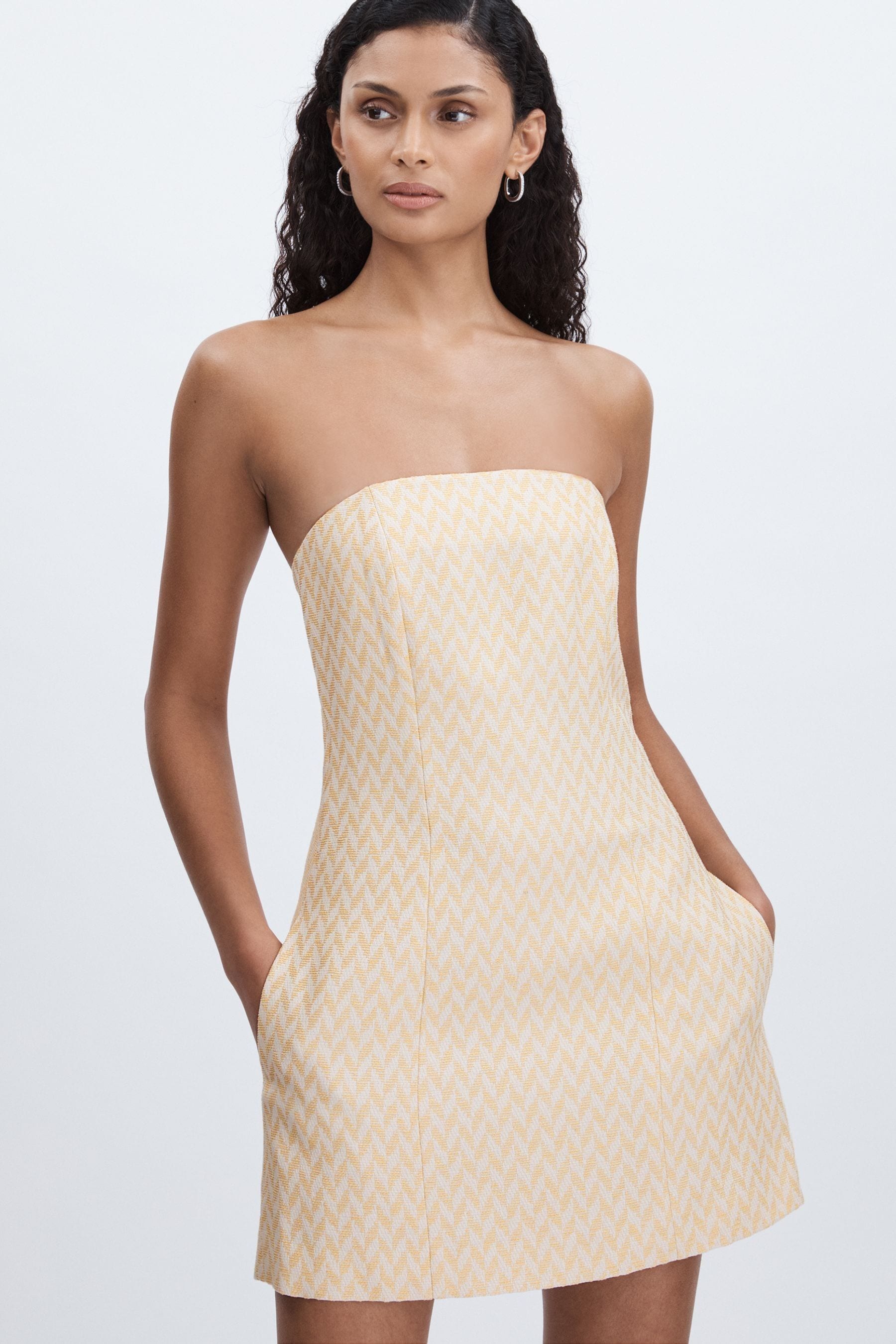 Anna Quan Strapless Chevron-Weave Mini, Cream, 10