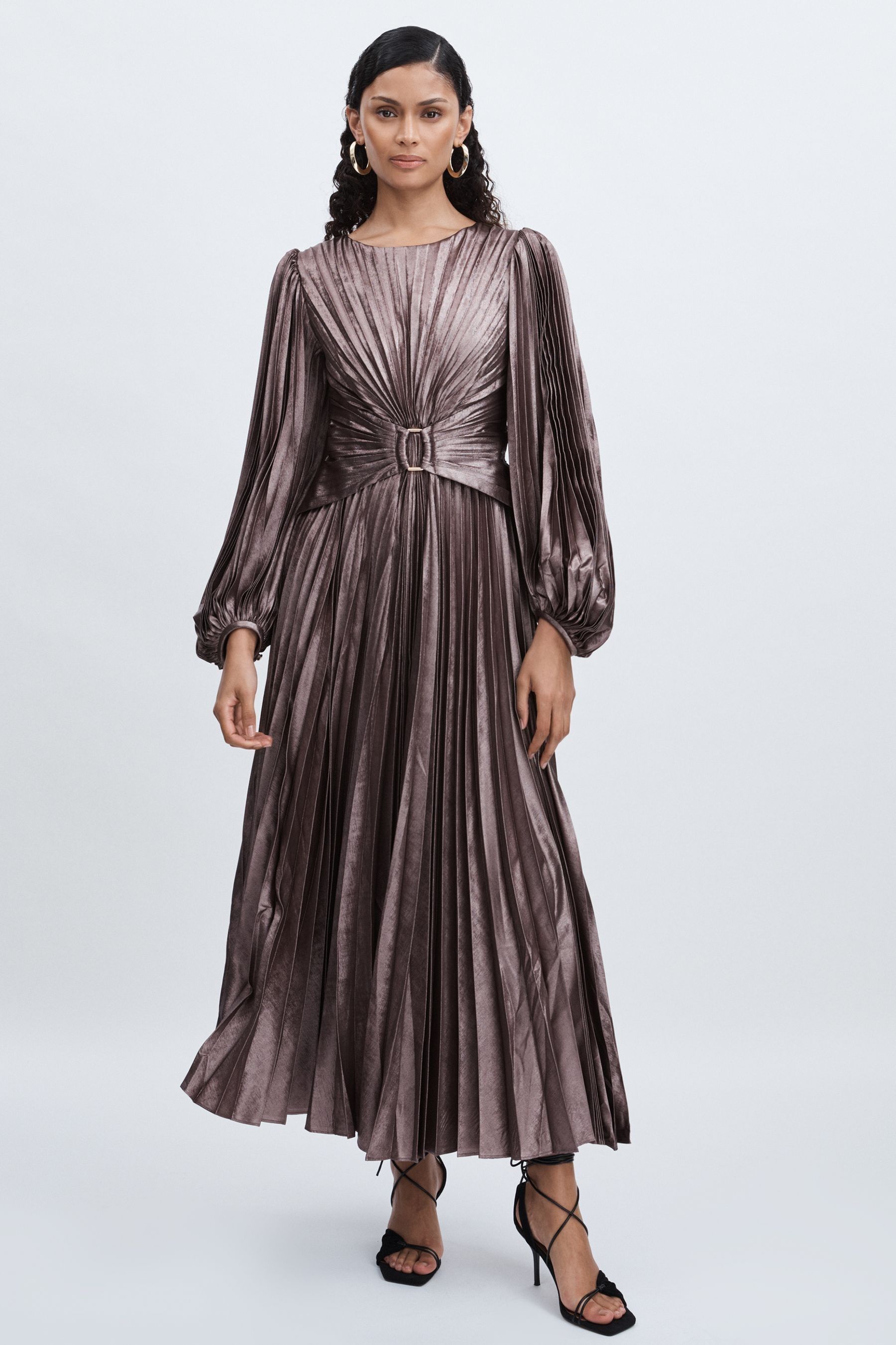 Acler Satin Pleated Dress In Coffee