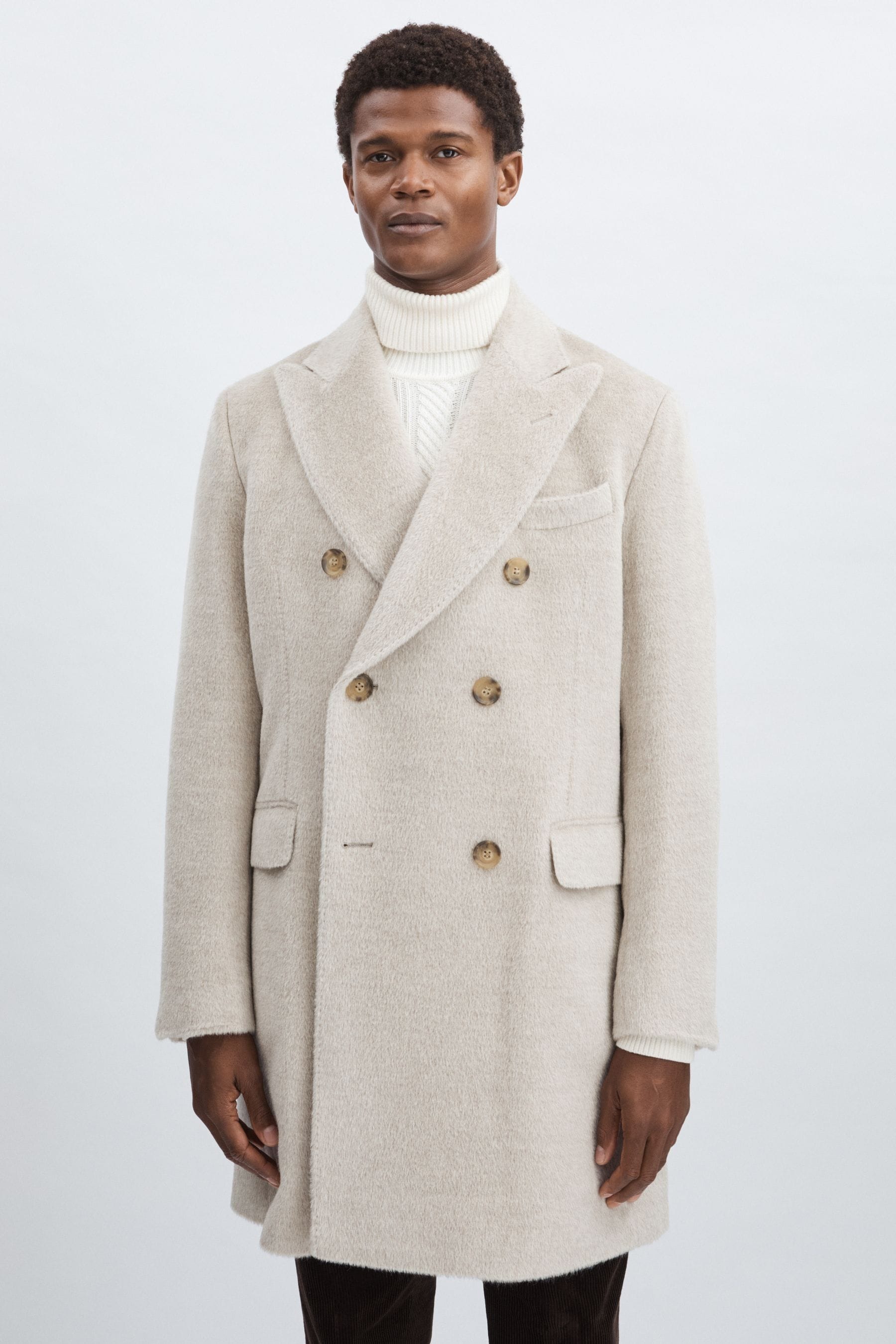 Oscar Jacobson Alpaca-wool Double-breasted Coat In Beige Melange
