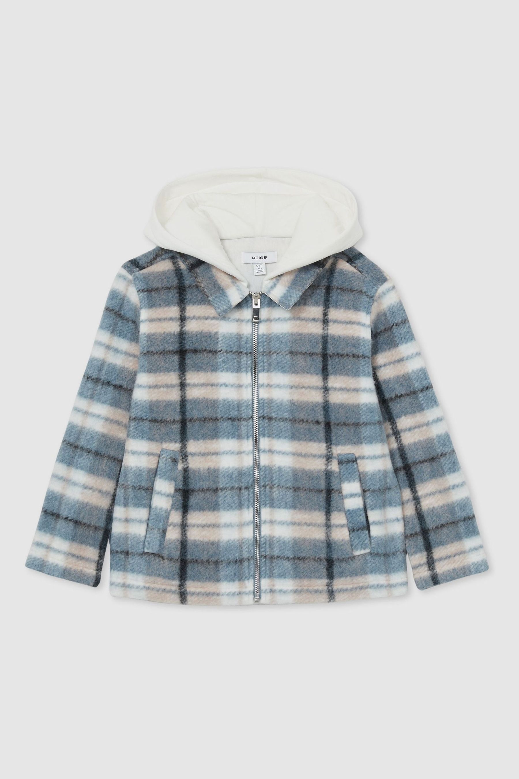 Reiss Blue 9-13 Yrs Long Sleeved Hooded Check Overshirt In Blue