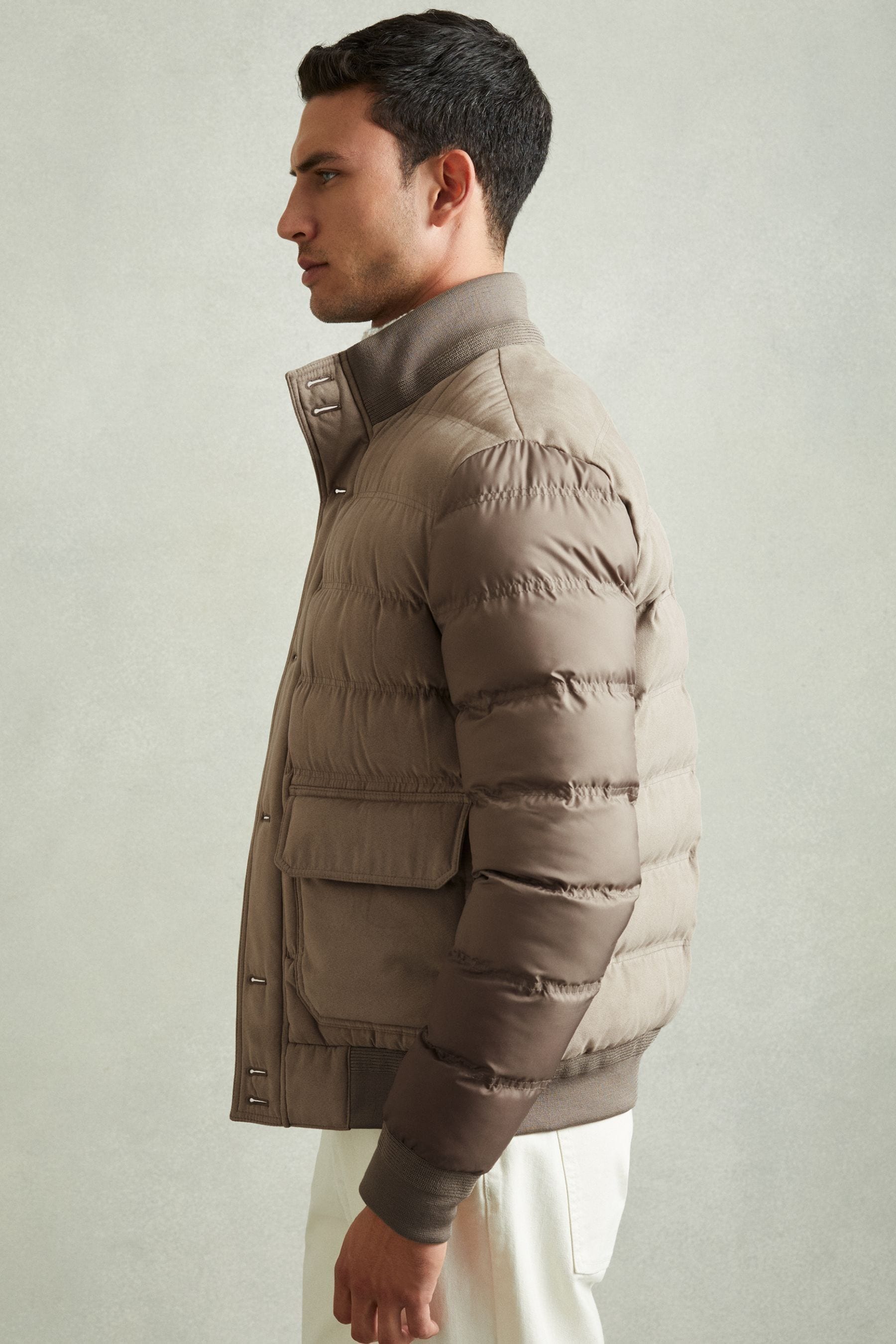 Reiss Stone Patch Pocket Quilted Alcantara Jacket