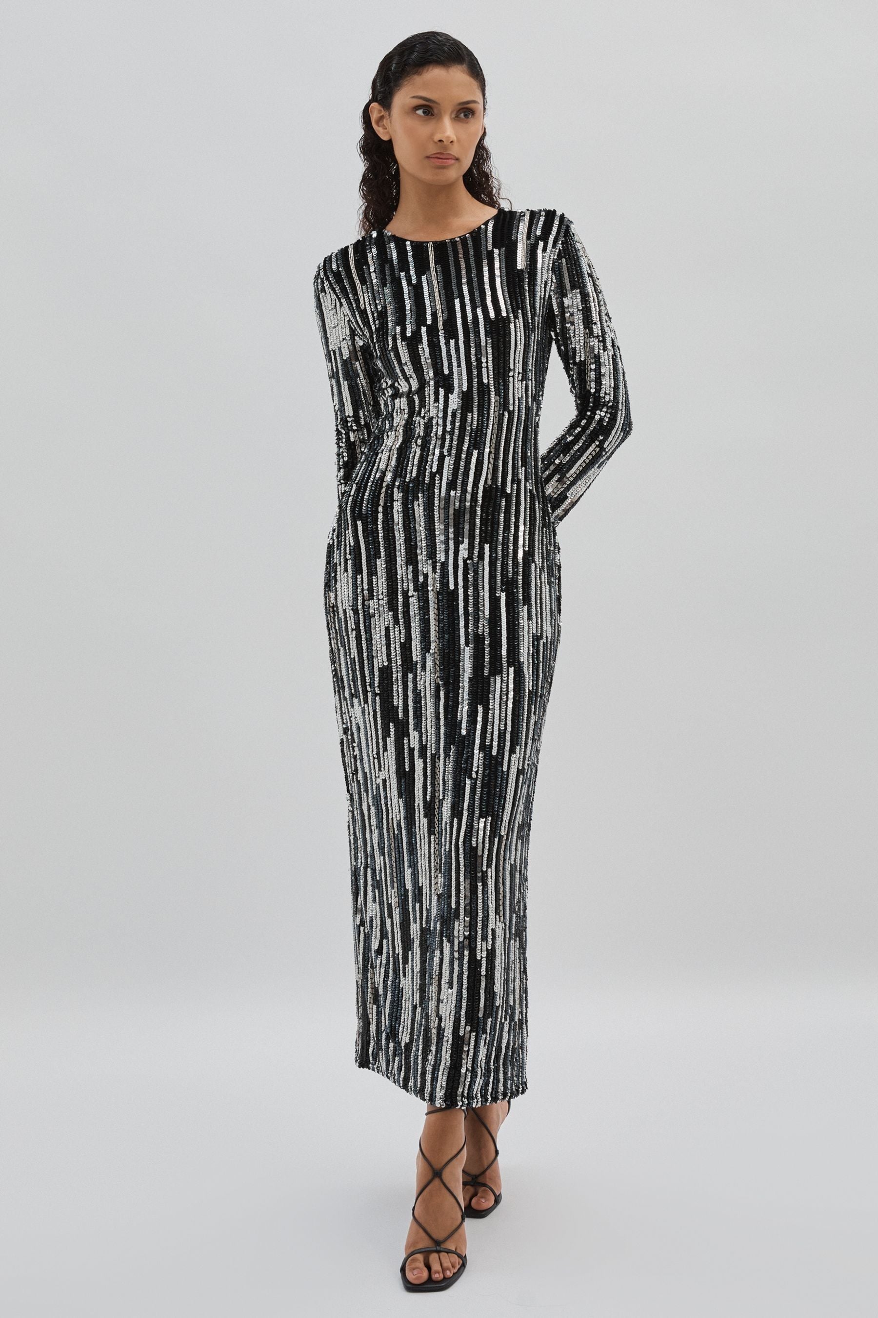 Ilta Sequinned And Beaded Halter-neck Dress In Black/silver
