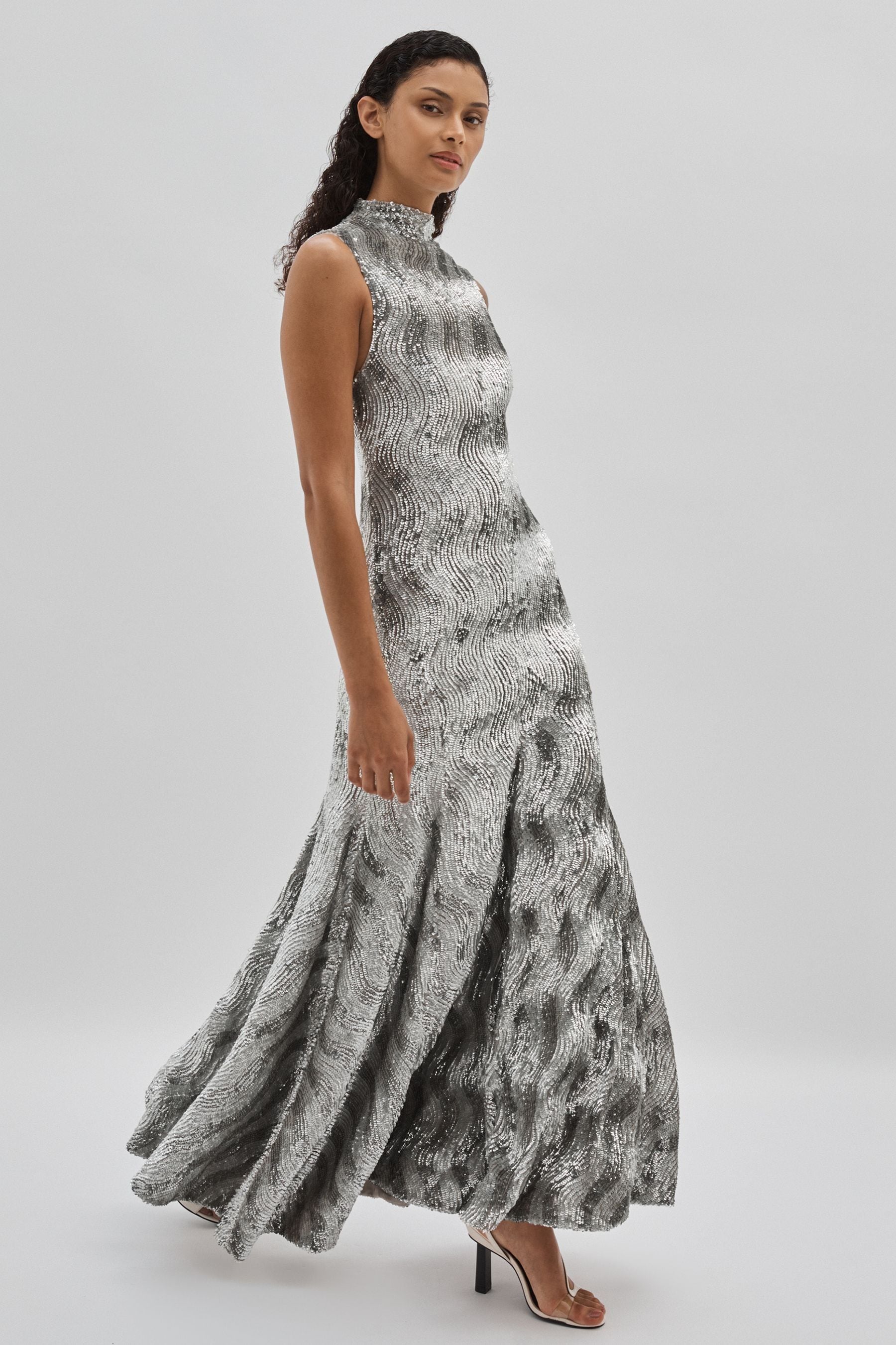 Ilta Keyhole-back Sequinned Maxi Dress In Silver