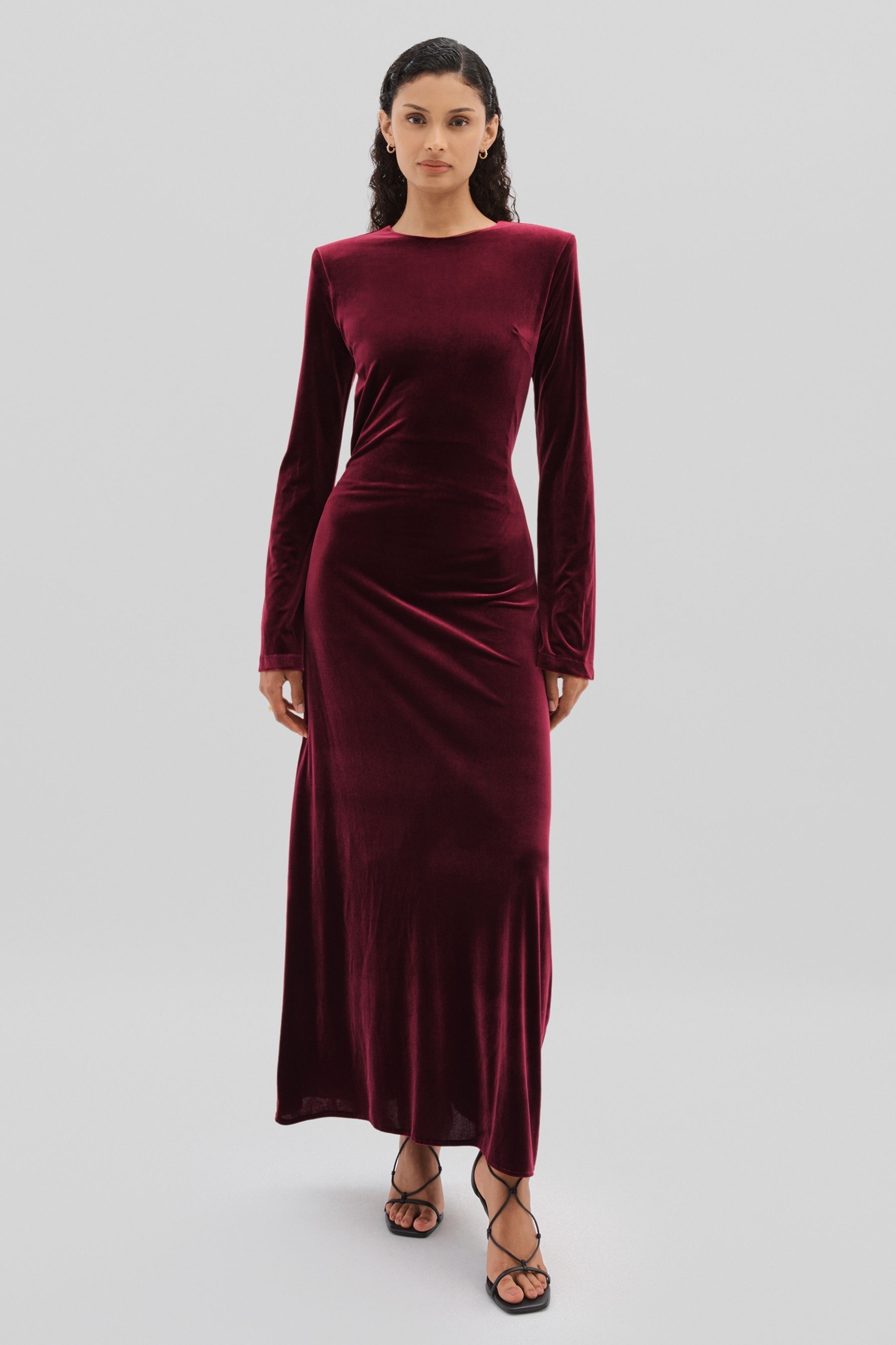Undress Code Burgundy Code Open-back Velvet Maxi In Burgundy