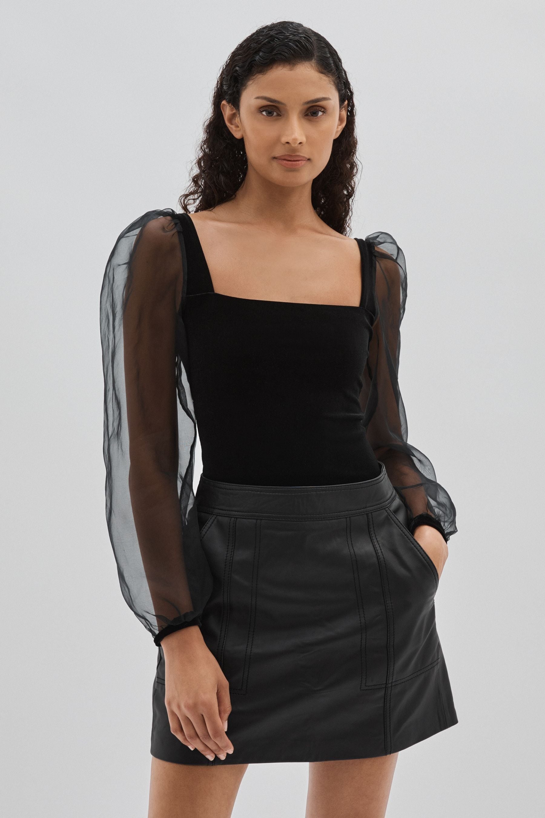 UNDRESS CODE UNDRESS CODE BLACK CODE SILK-ORGANZA AND VELVET BODYSUIT