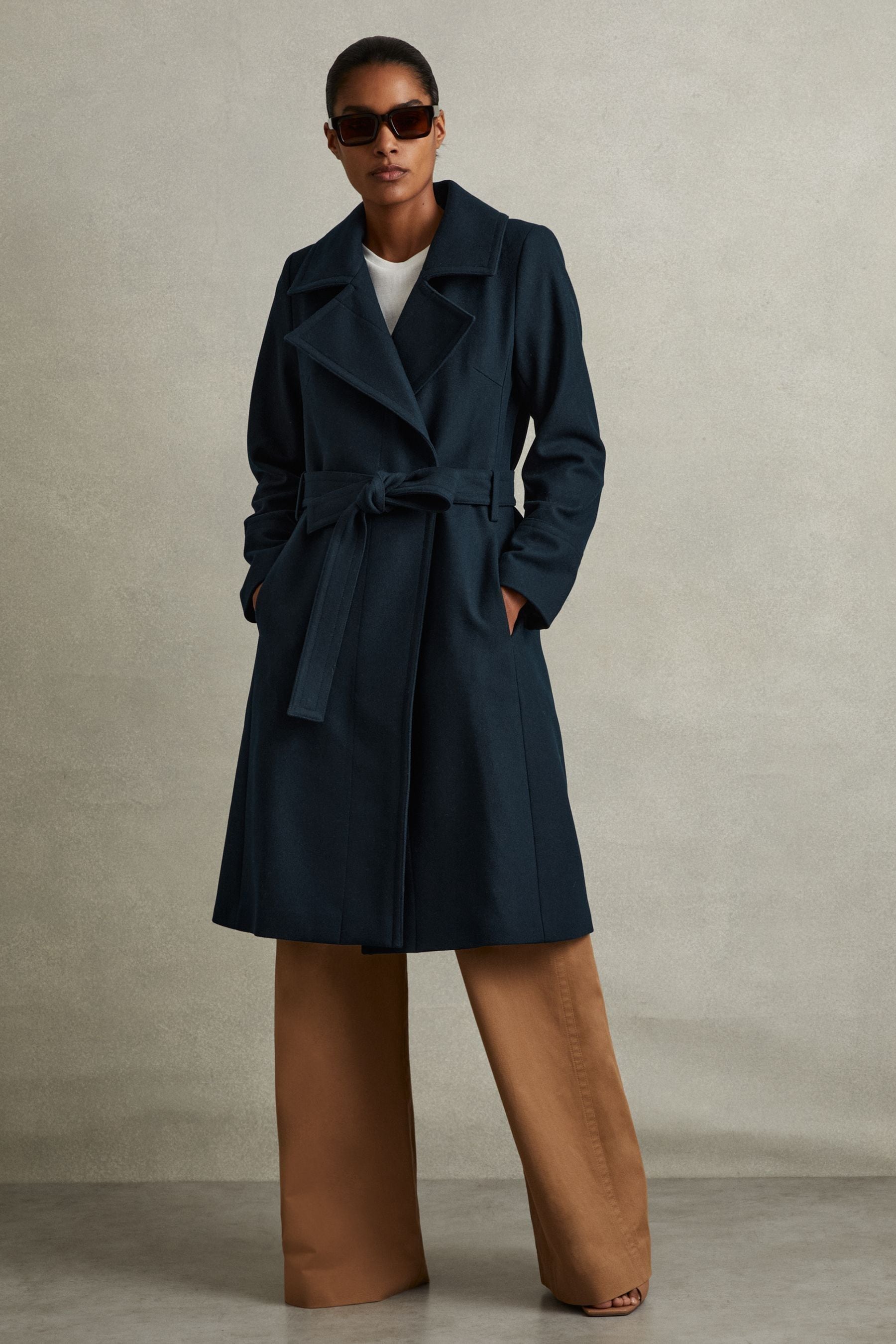 Reiss Teal Wool Blend Belted Double Breasted Coat With Cashmere, 6