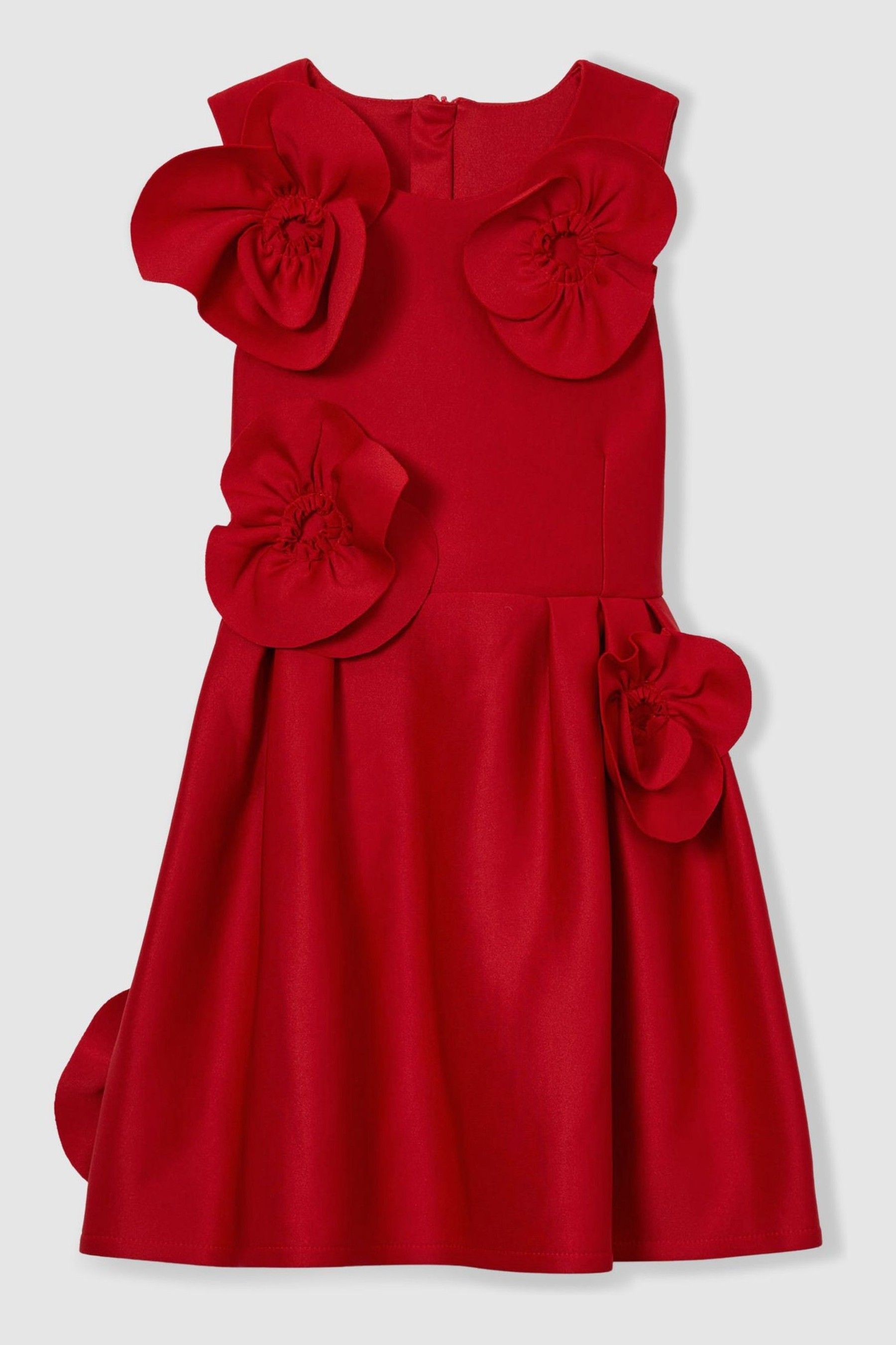 Reiss Polliana Scuba 3D-Flowers Flared Dress 3d Flower, Red, Size: 13-14 Years, 13-14Yrs
