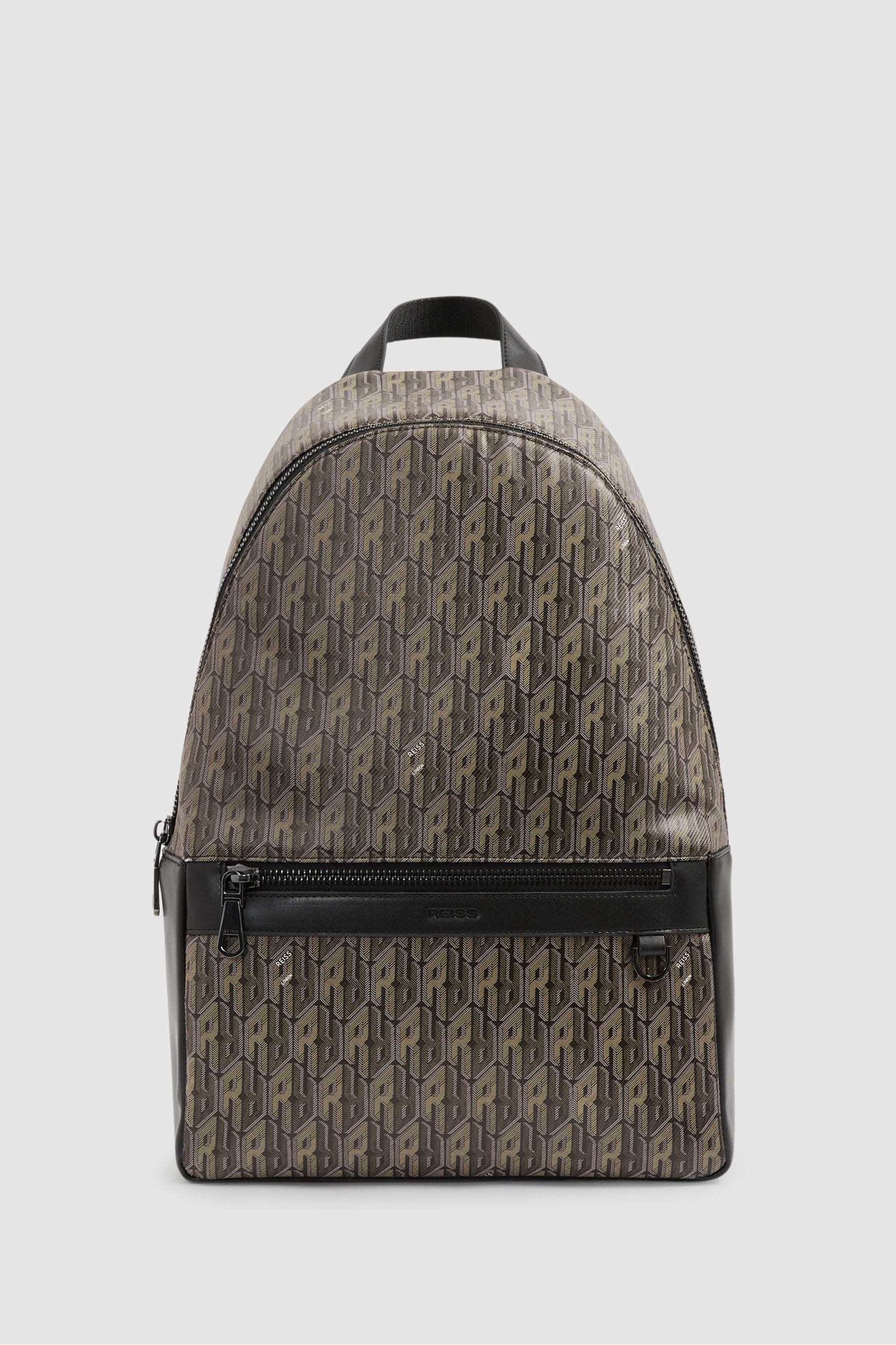 Reiss Grey Multi Monogram-print Coated-canvas Backpack In Grey Multi