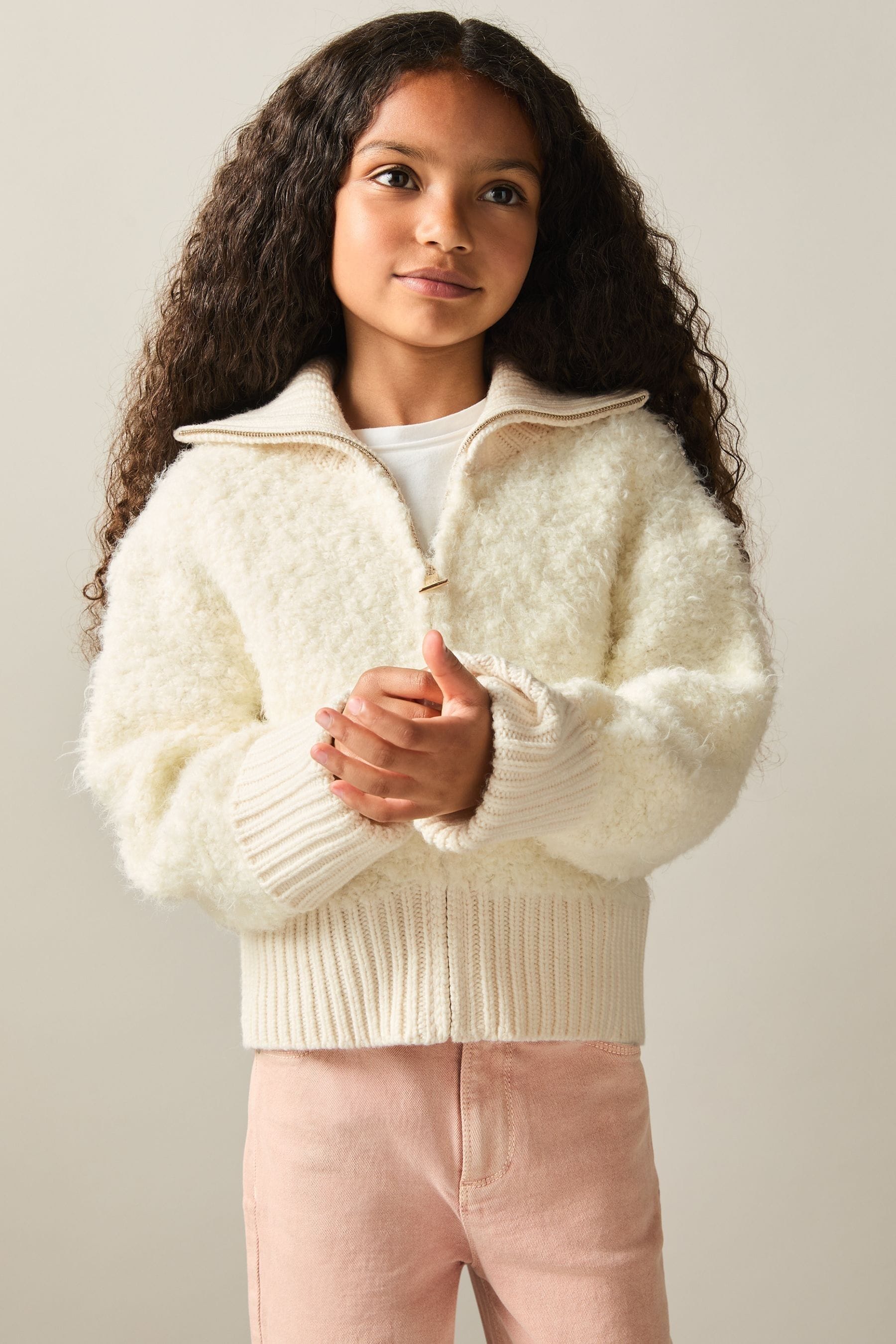 Reiss Becky Cardigan Knitted, Cream Size: K12