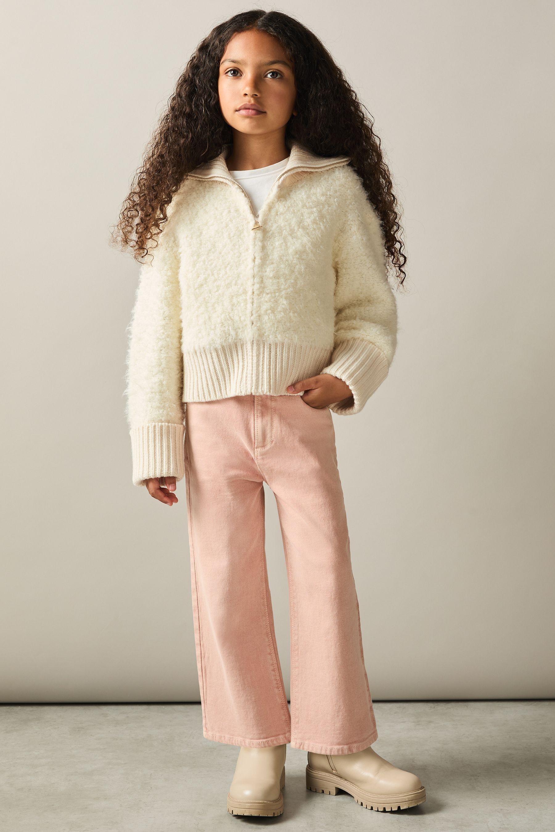 Reiss Becky Cardigan Knitted, Cream Size: K04