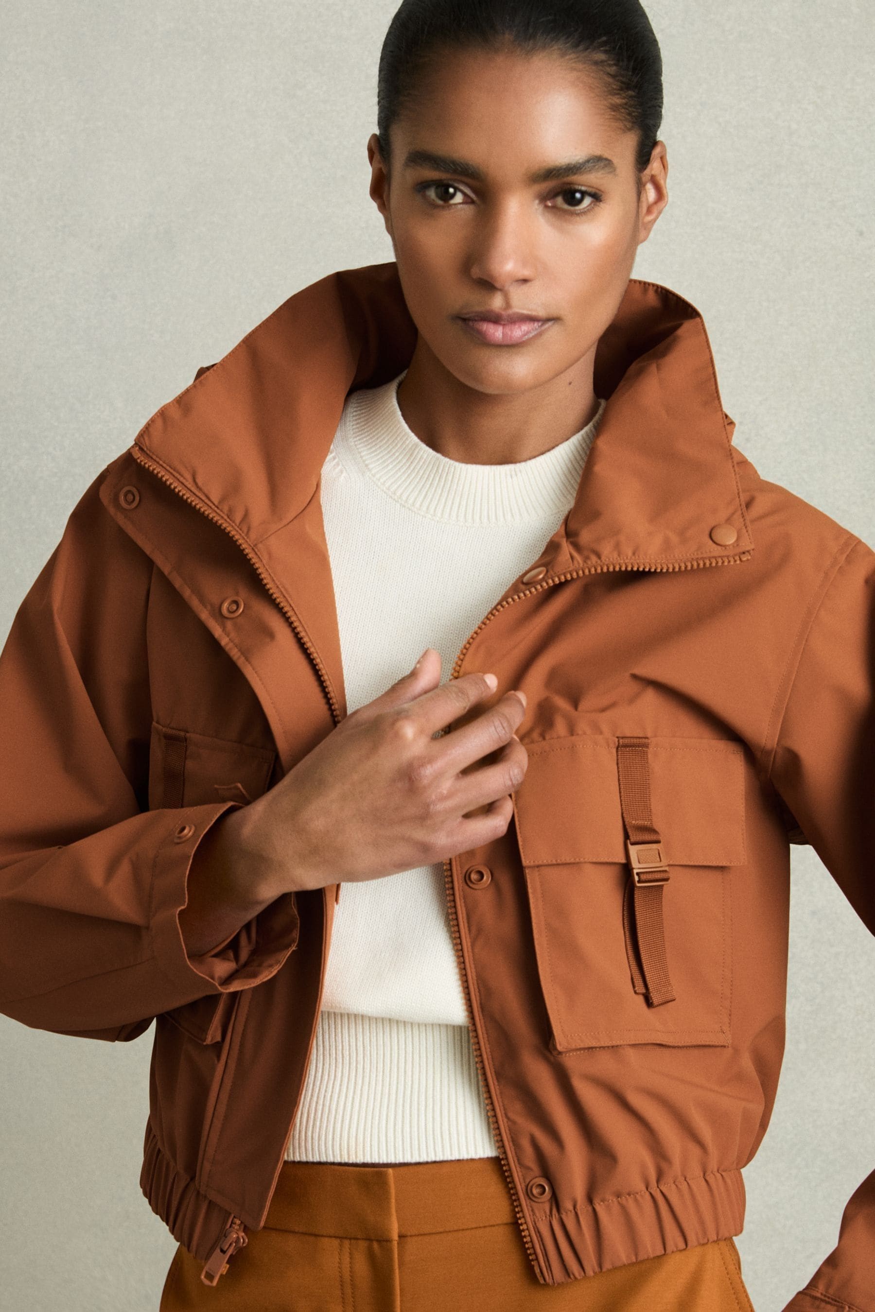 Reiss Rust Technical Hooded Utility Jacket, 8