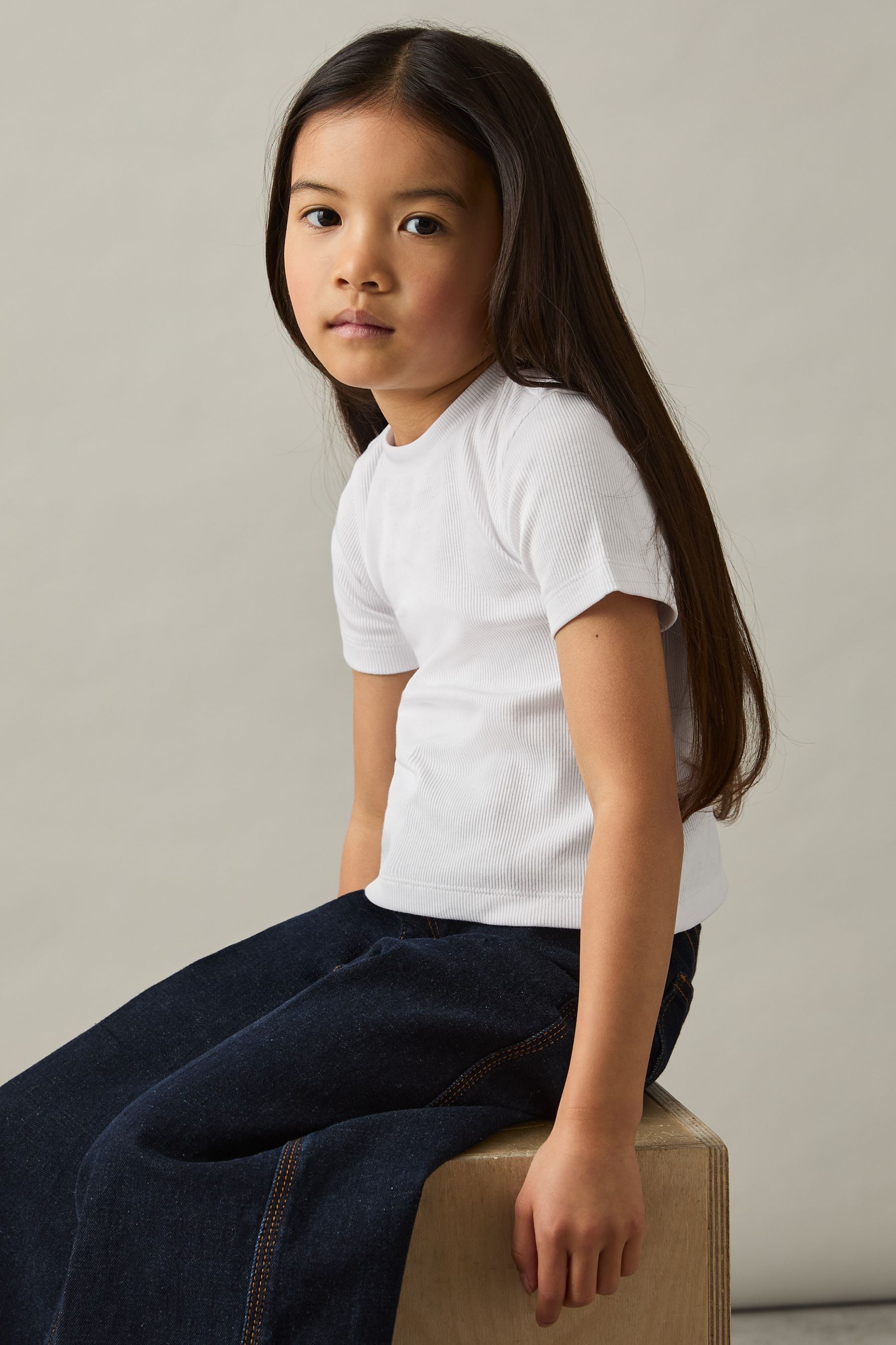 Reiss Kids' Ivory 4-9 Yrs Cotton-jersey Ribbed Short-sleeve T-shirt