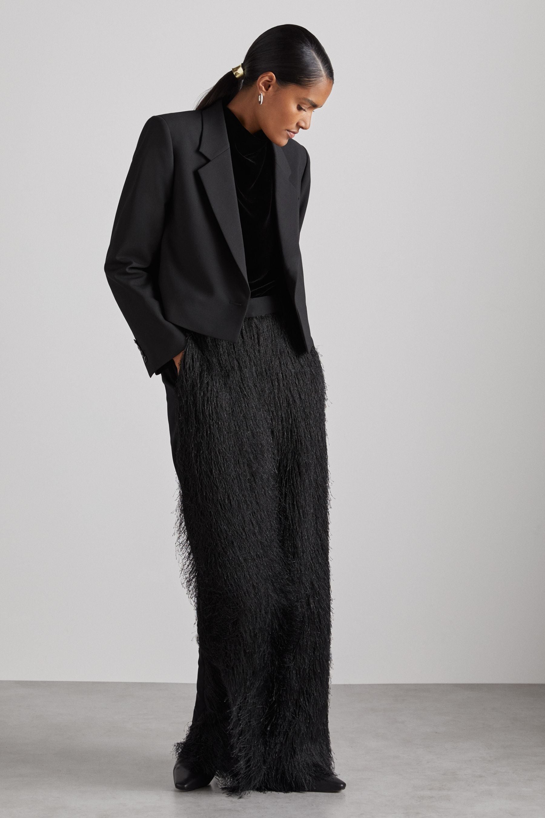 Reiss Black Atelier Cropped Blazer, 8