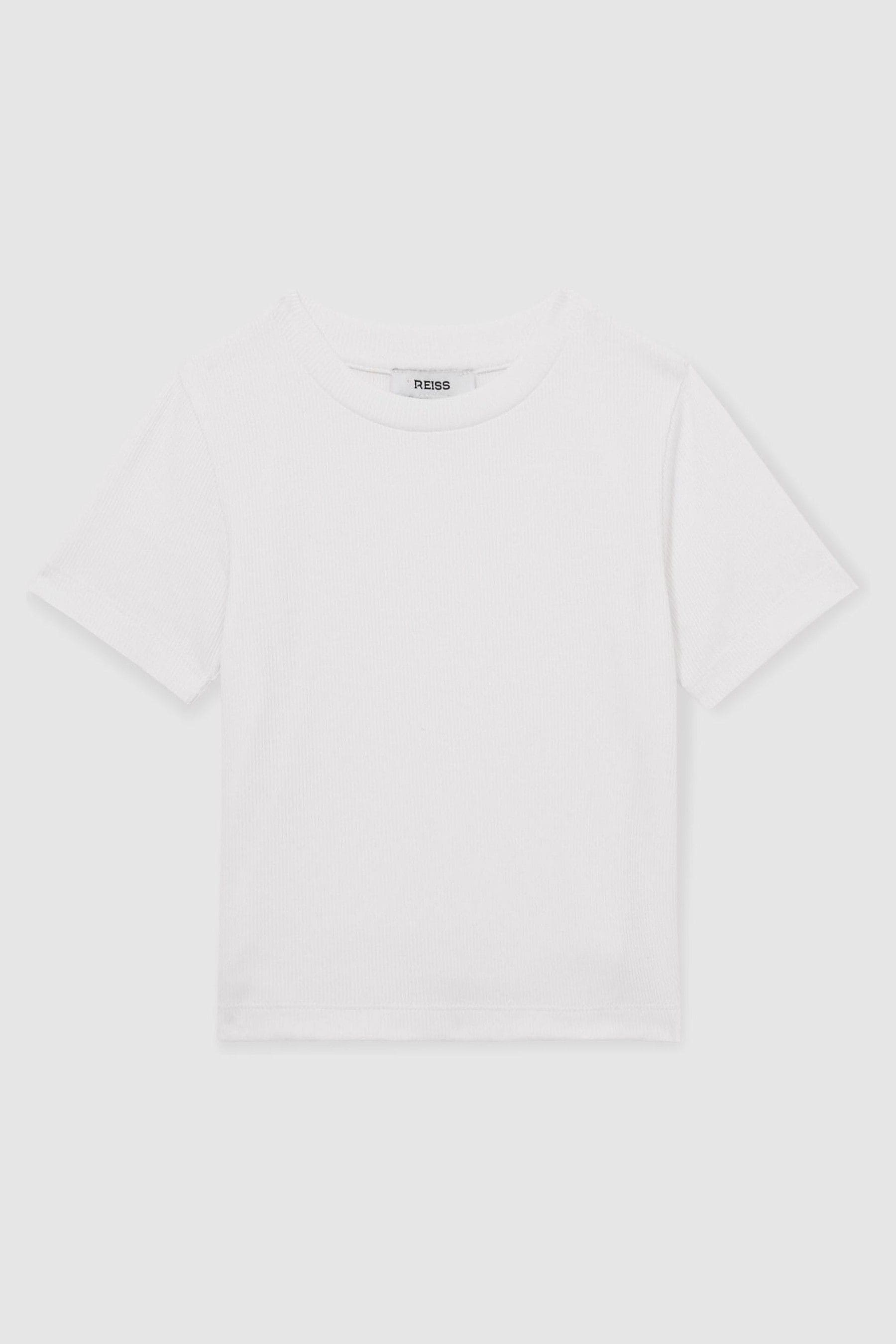 Reiss Kids' Ivory 13-14 Yrs Cotton-jersey Ribbed Short-sleeve T-shirt