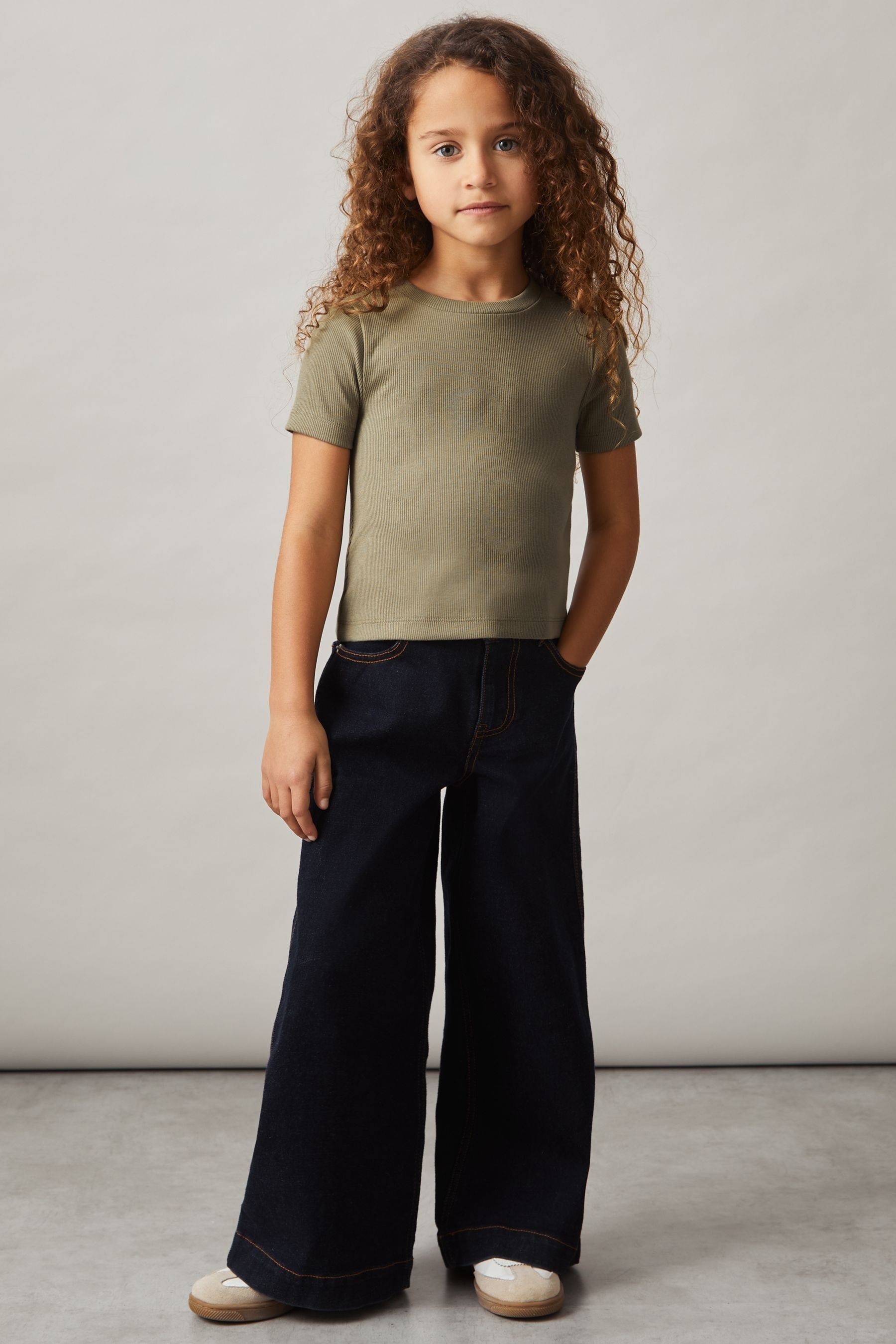 Reiss Kids' Khaki 4-9 Yrs Cotton-jersey Ribbed Short-sleeve T-shirt