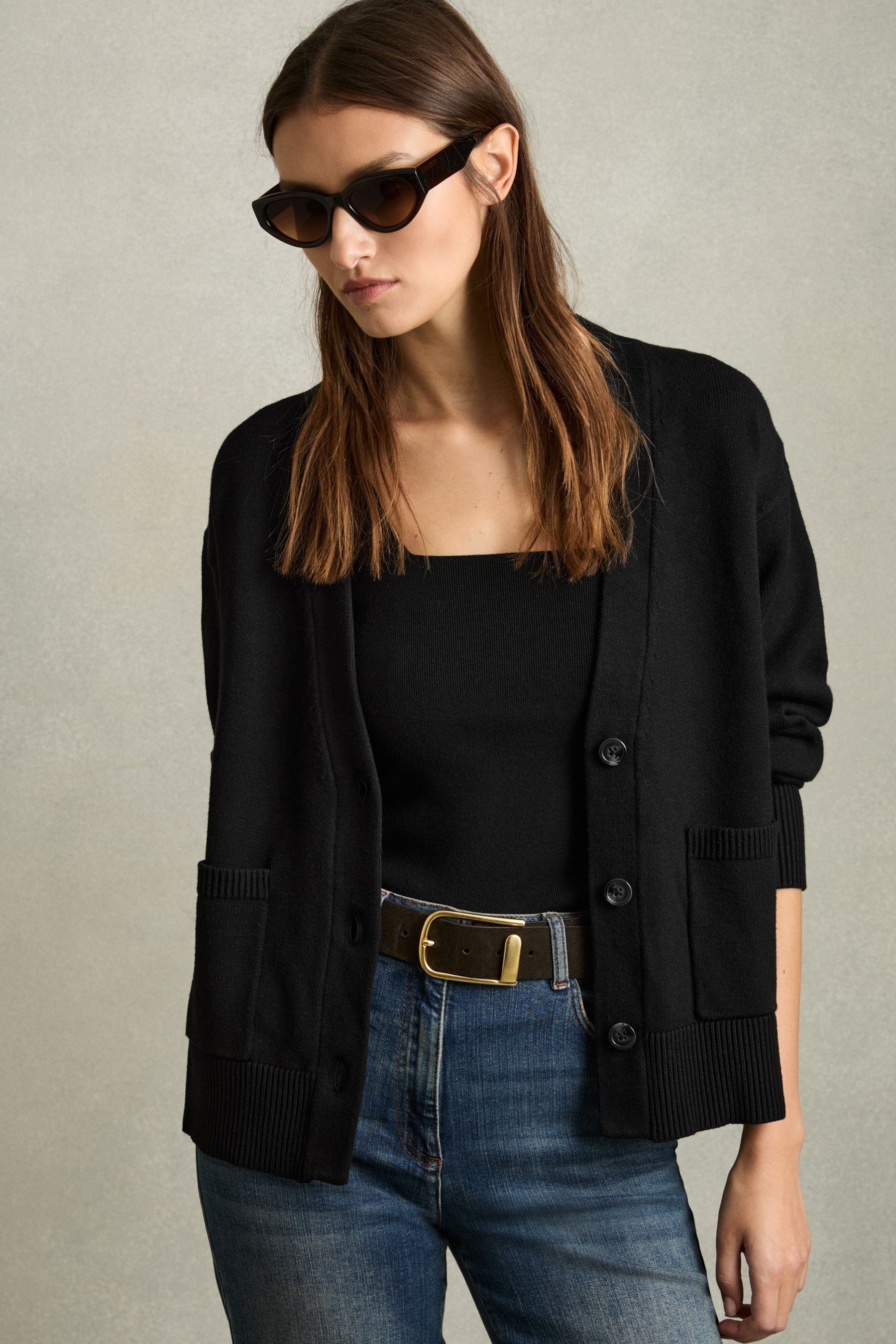 Reiss Harper Button-down Knit Cardigan In Black