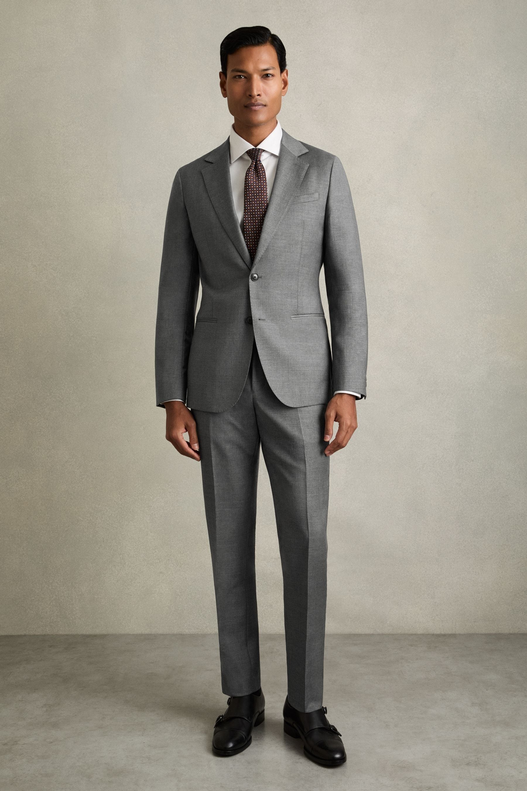 Reiss Grey Slim-fit Wool Suit Trousers In Grey