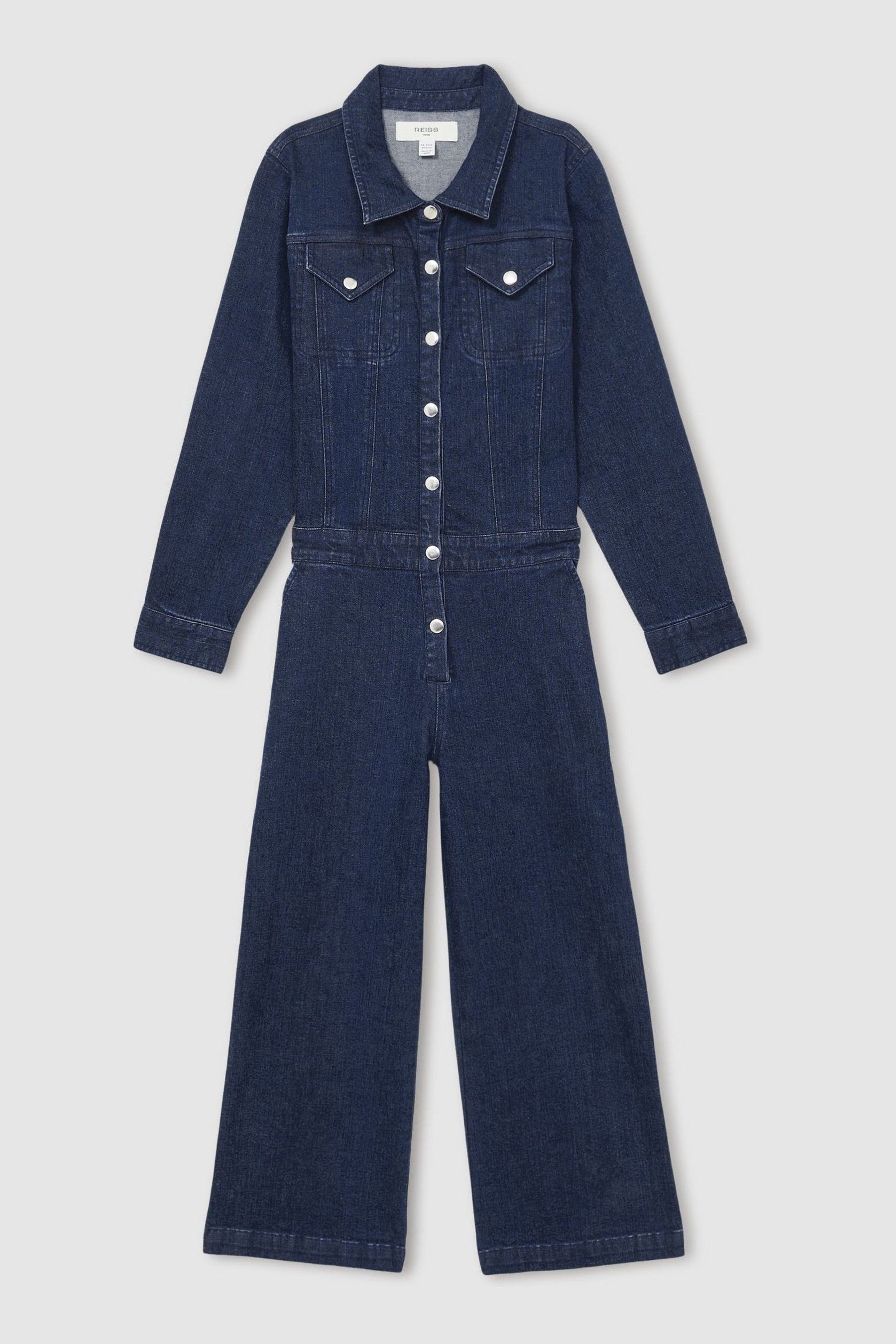 REISS BLUE MIRA 9-13 YRS WIDE-LEG DENIM JUMPSUIT 