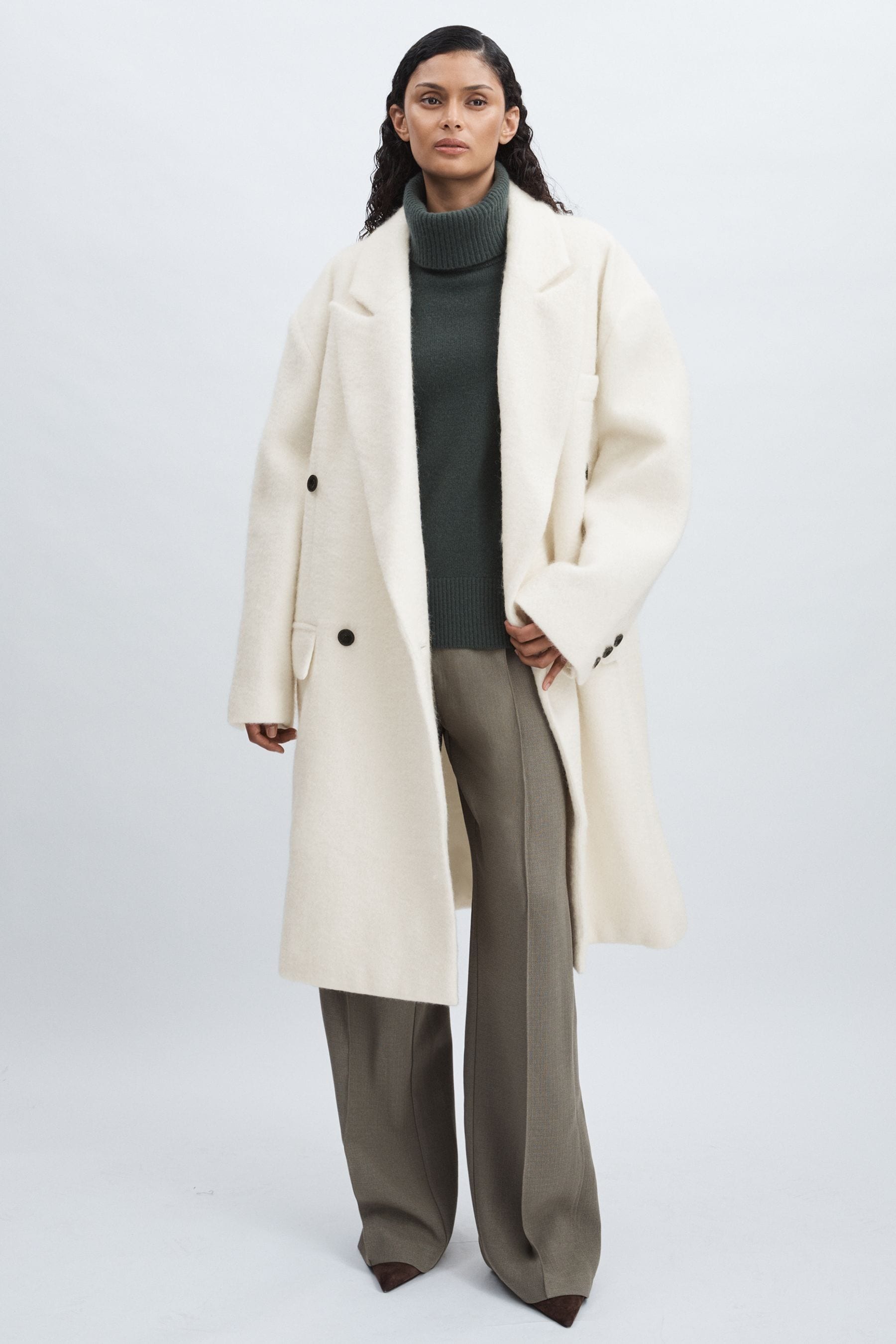 Meotine Kylie Mohair Coat Textured, Cream Size: S &Amp; M