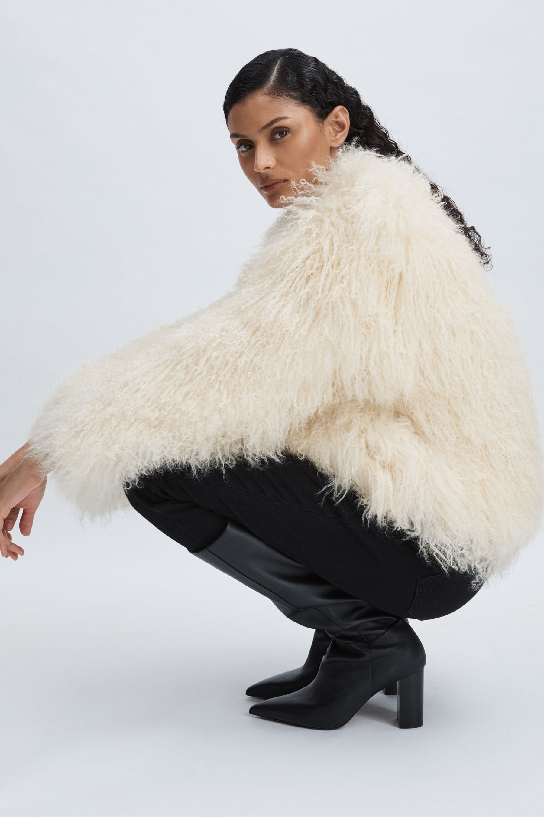 Meotine Carly Jacket Shearling Sheepskin Plain, Cream Size: 2Xs
