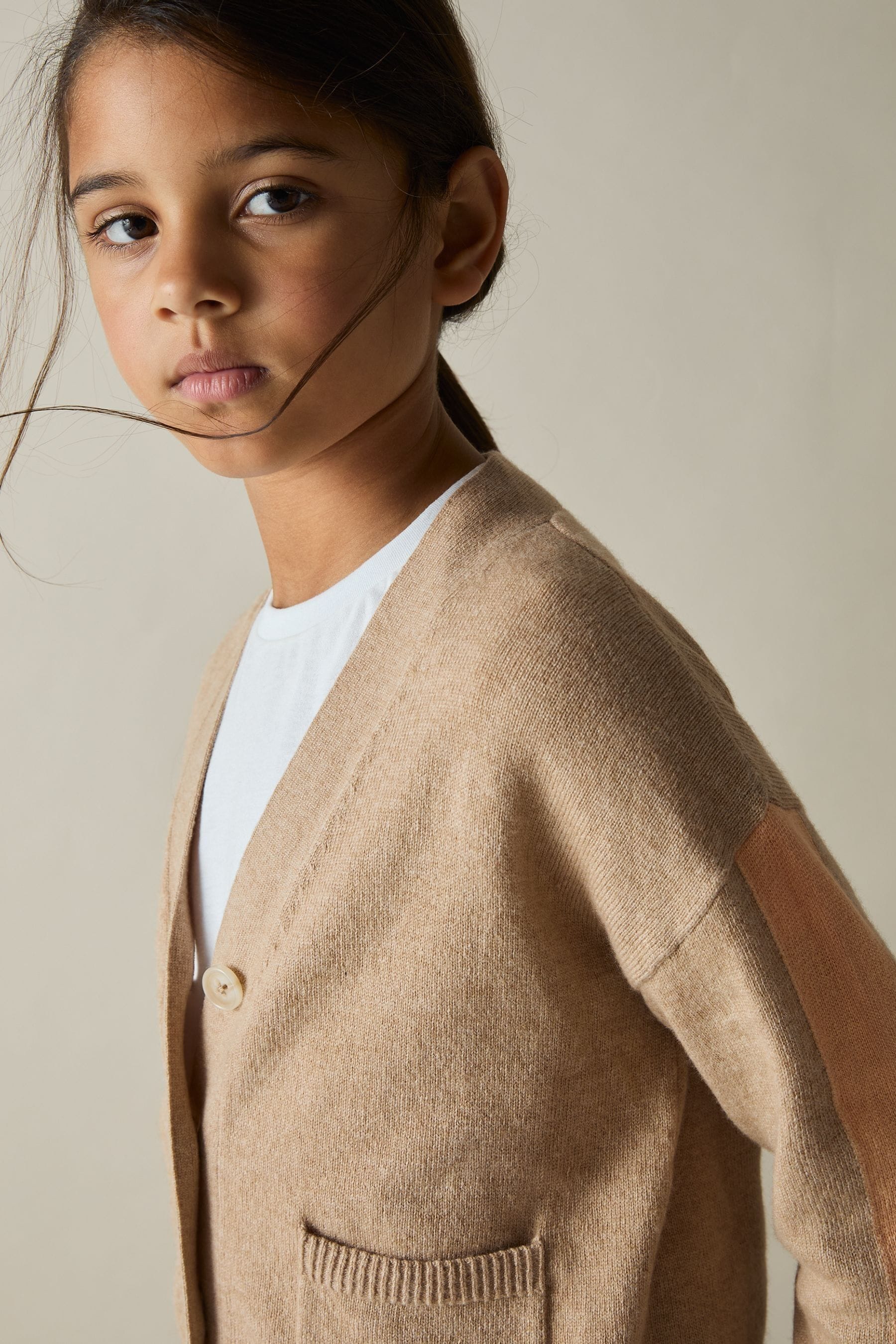 Reiss Camel Wool-blend Stripe-detail Cardigan With Cashmere, 112