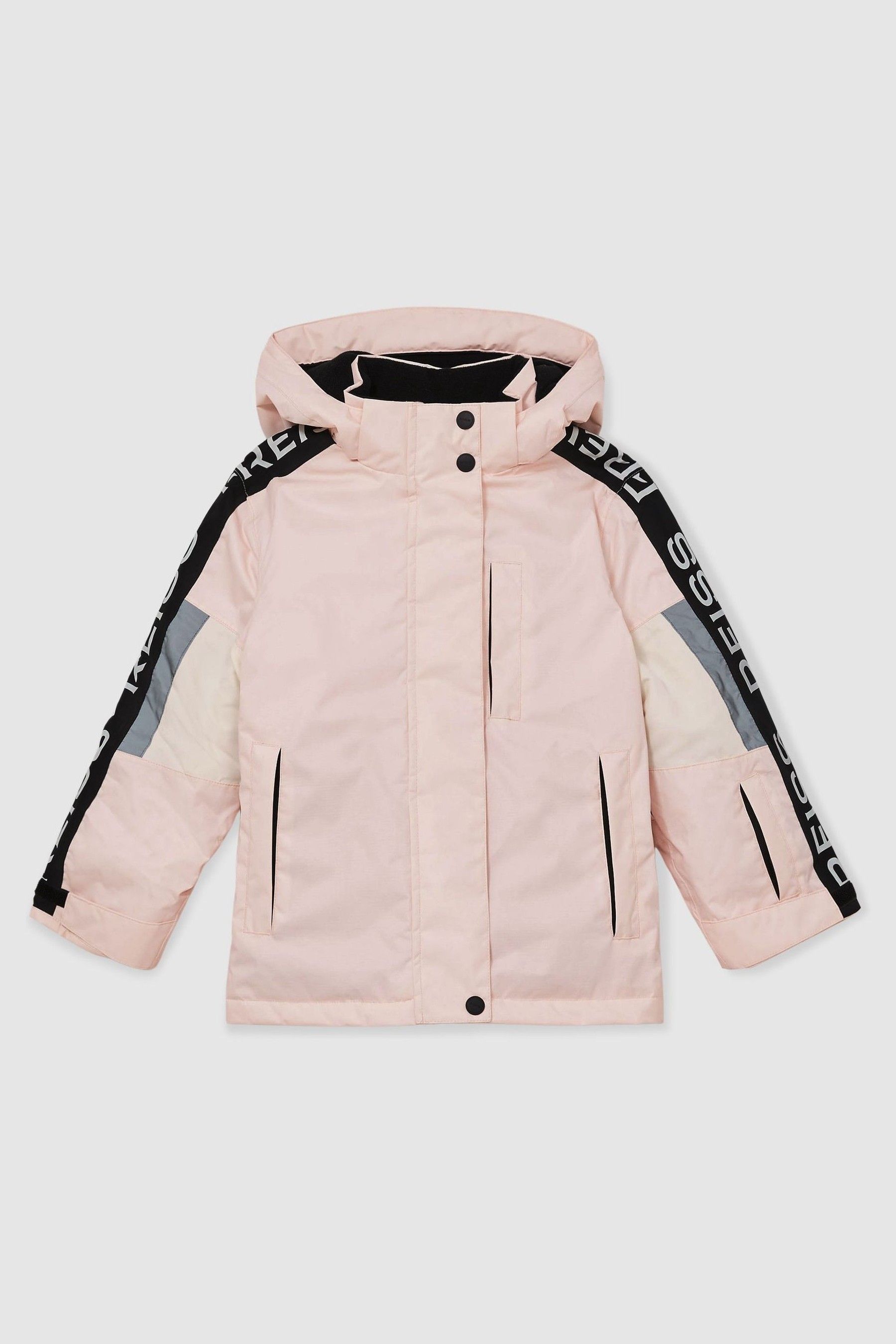Reiss Pink Padded Ski Jacket With Detachable Hood In Pink